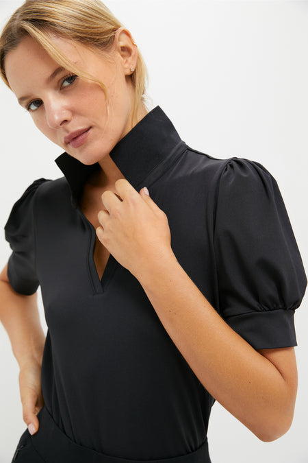 Black Puff Sleeve Performance Jersey Caroline Polo