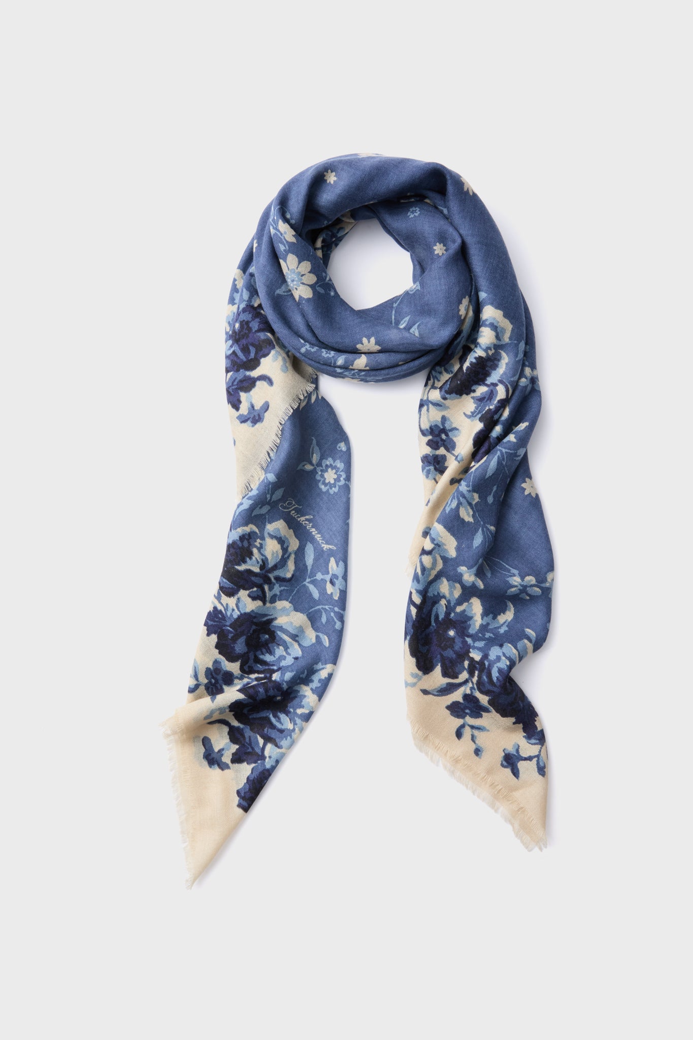 Slate Blue Fading Floral Silk Cashmere Blend Large Scarf  display picture 2