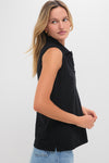 Black Pique Sleeveless Ruffle Margaret Polo