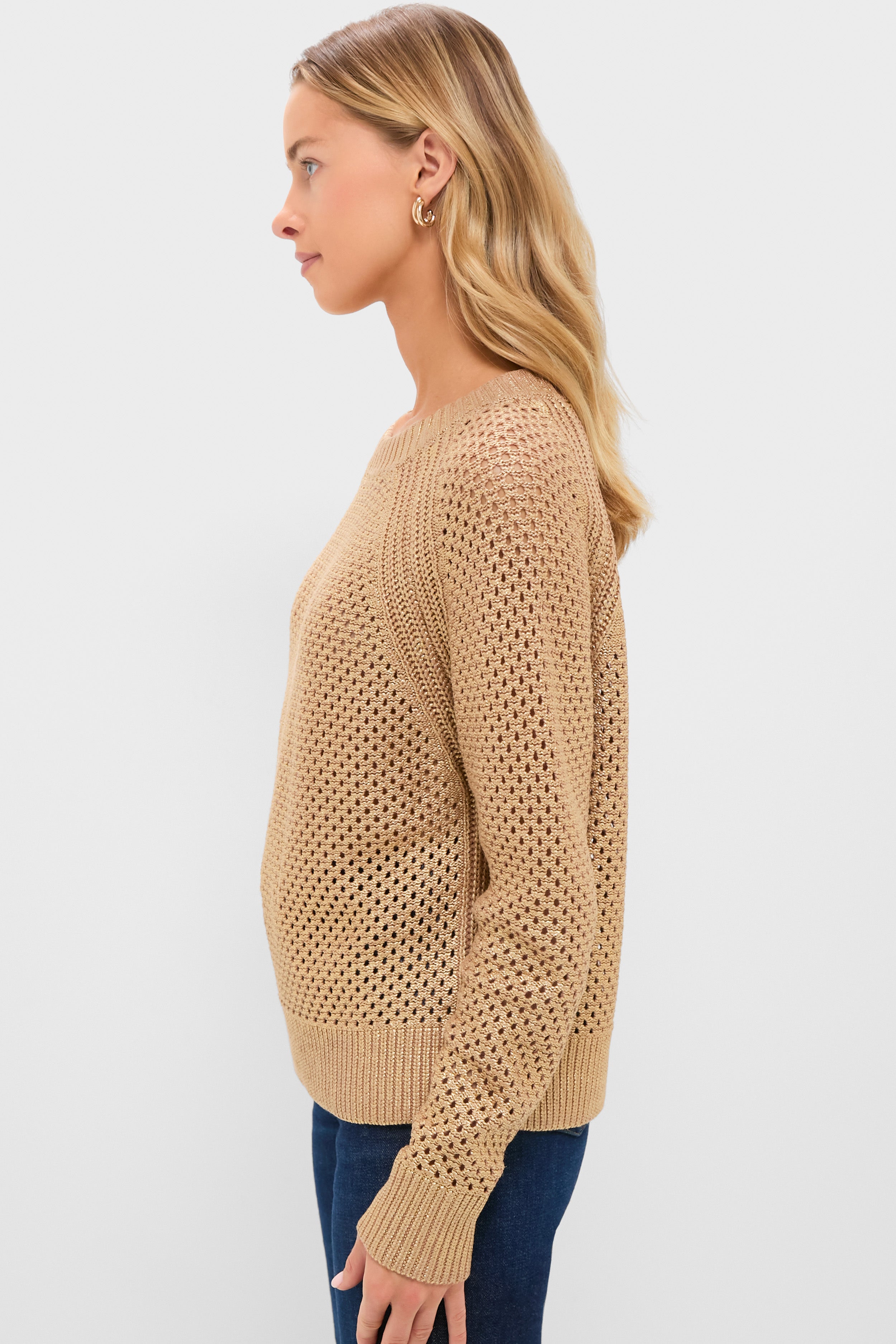 Gold Crochet Aspen Crewneck Sweater