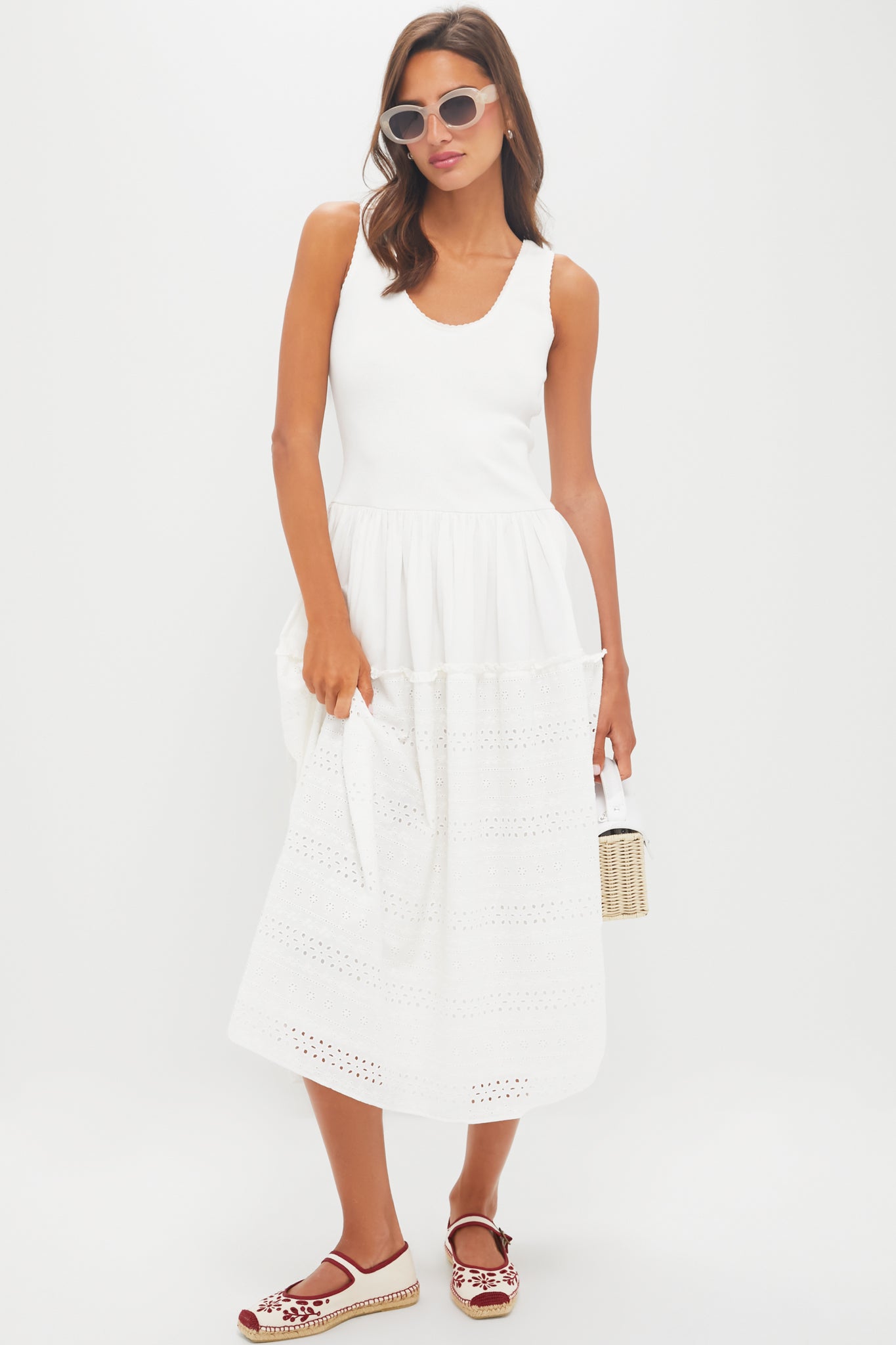 Ivory and Red Mary Jane Flora Broderie Espadrilles