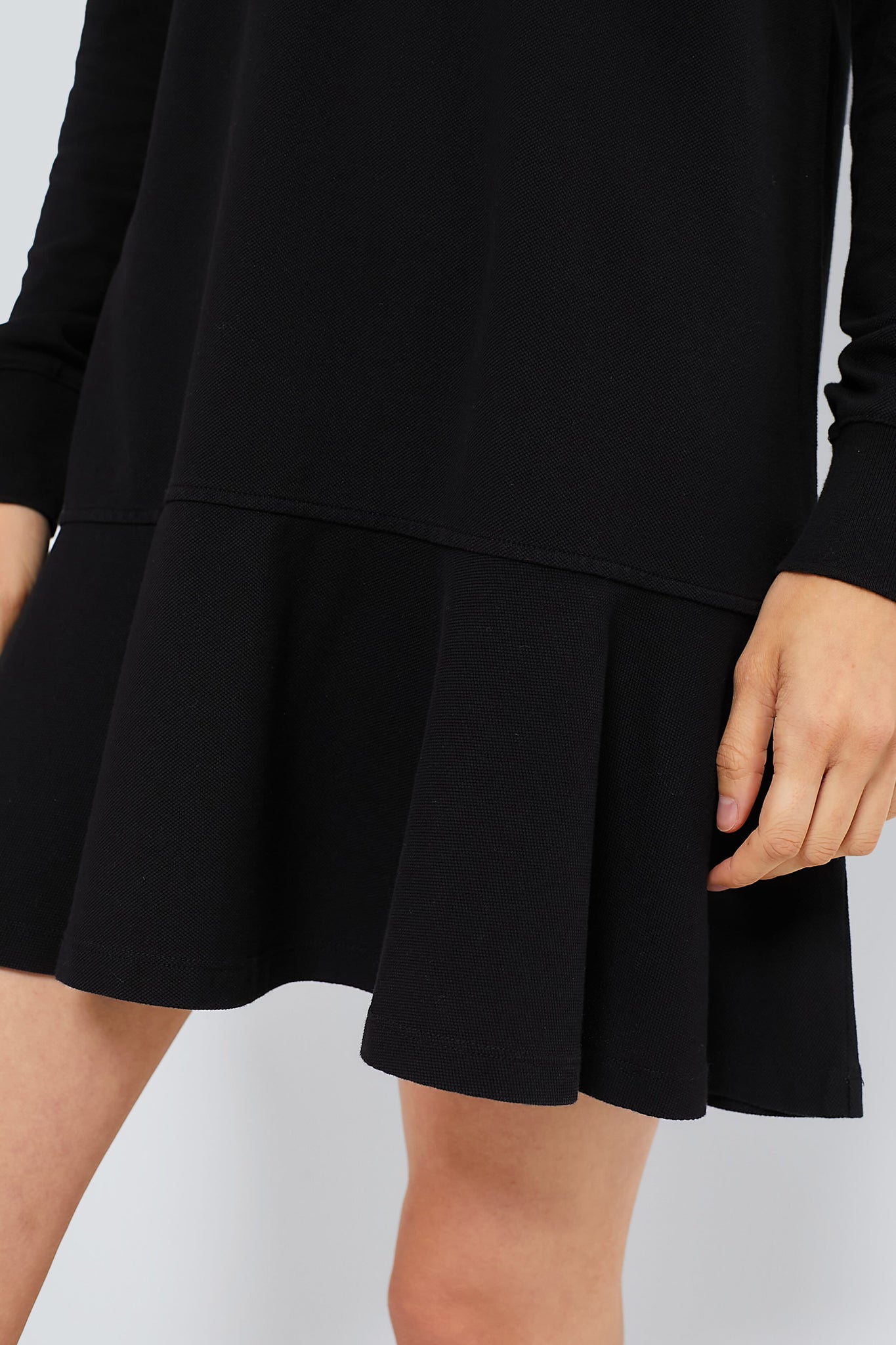 Black Long Sleeve Pique May Polo Dress