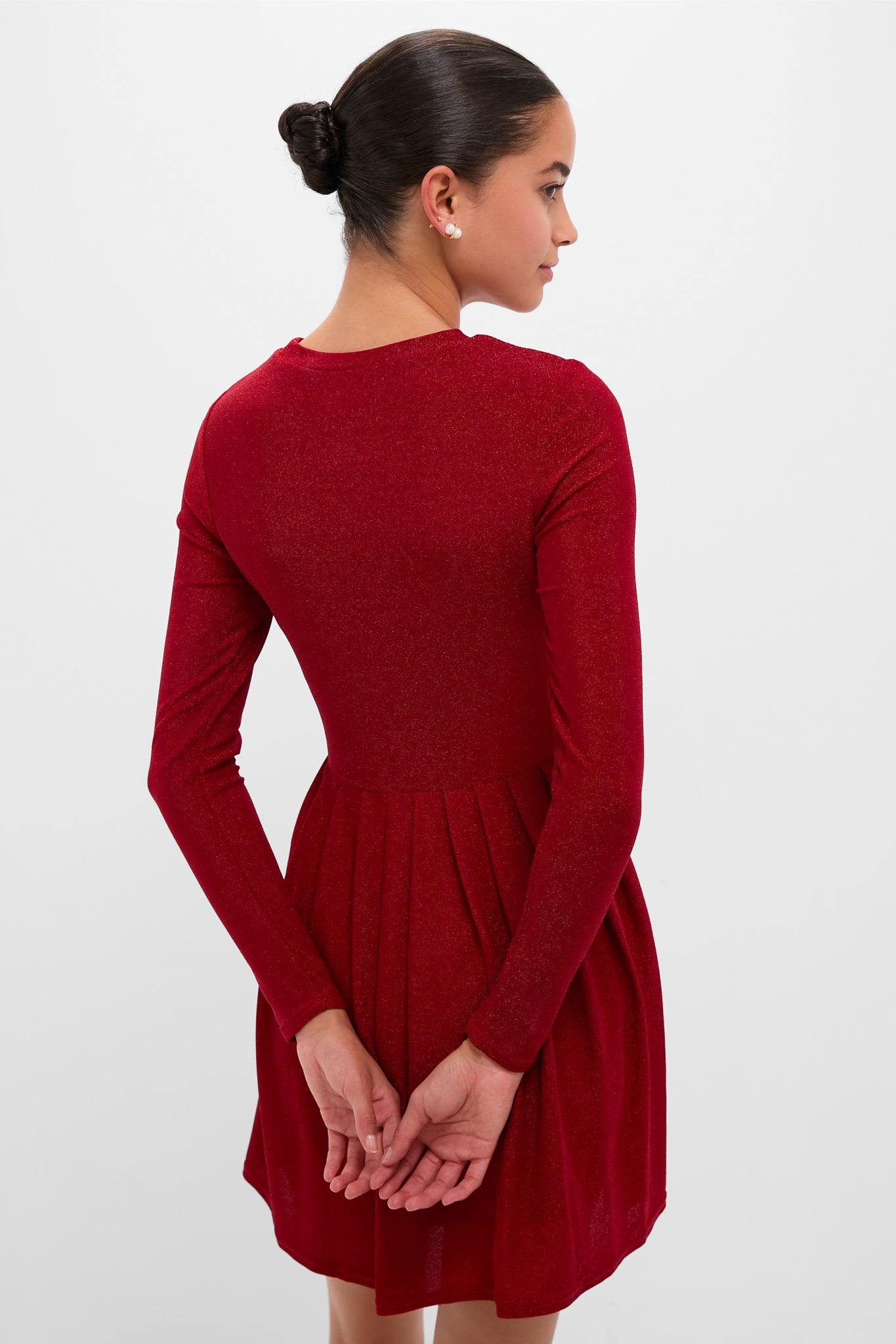 Red Shimmer Pleated Bale Mini Dress