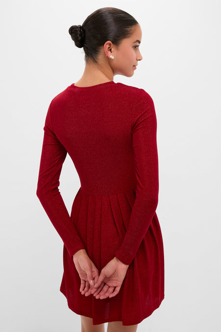 Red Shimmer Pleated Bale Mini Dress