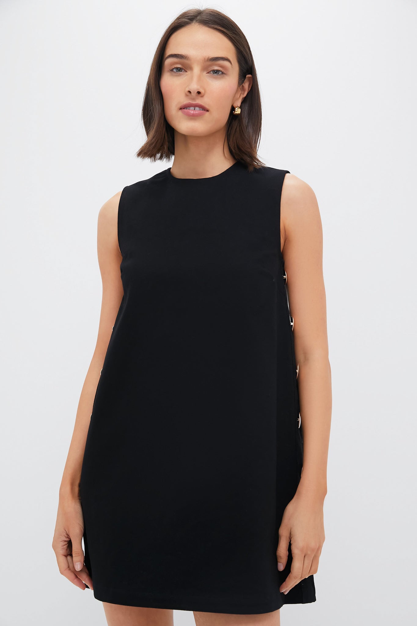 Black Bitsy Twill Mini Swing Dress