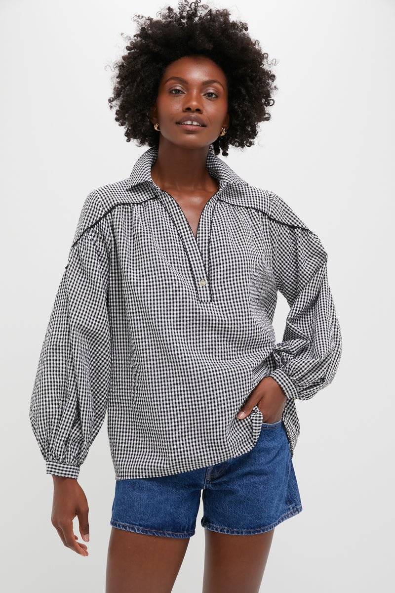 Black Gingham Seersucker Izzy Popover Top