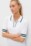White and Green Short Sleeve Performance Knit Nora Sweater Polo