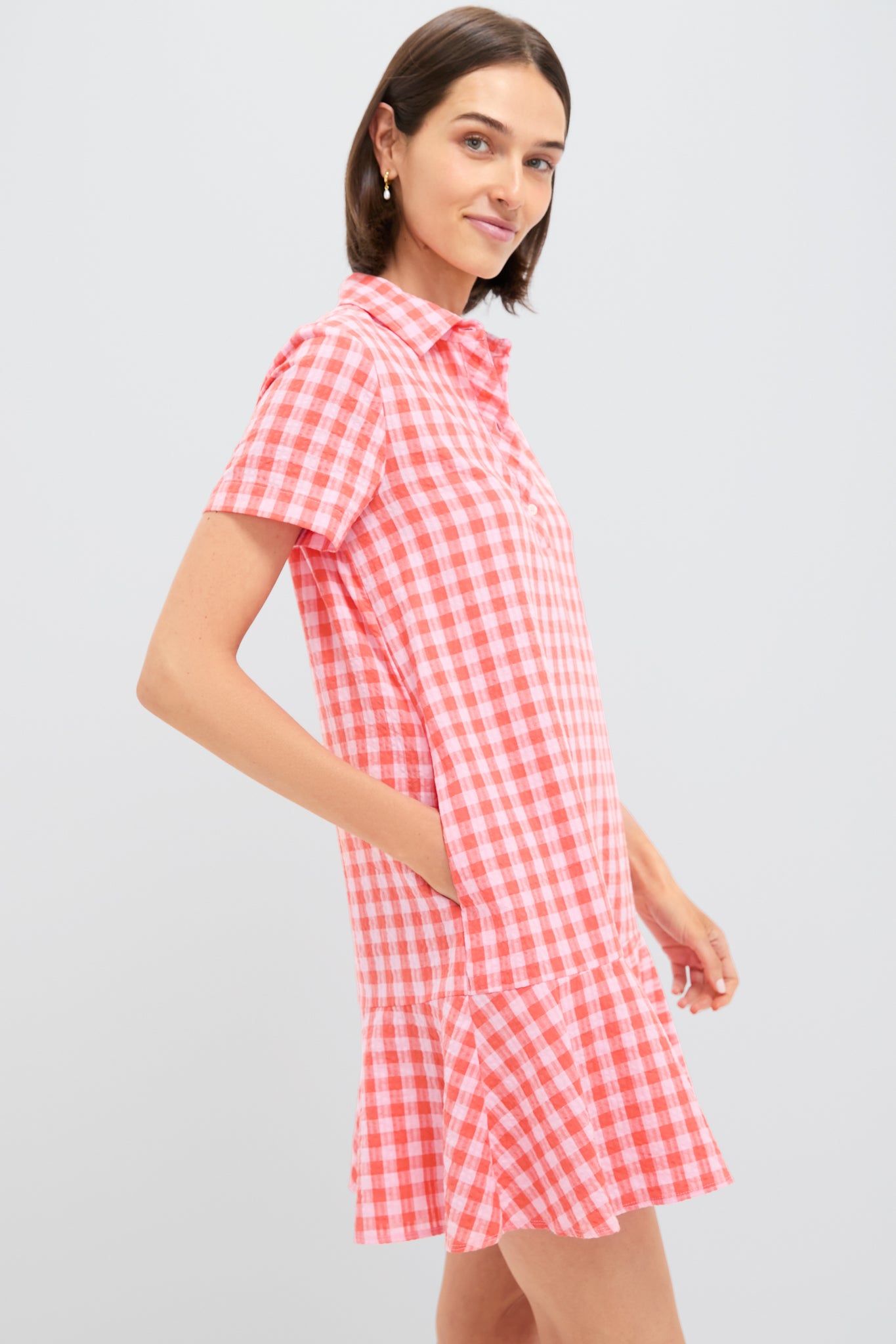 Orange and Pink Seersucker Short Sleeve May Dress