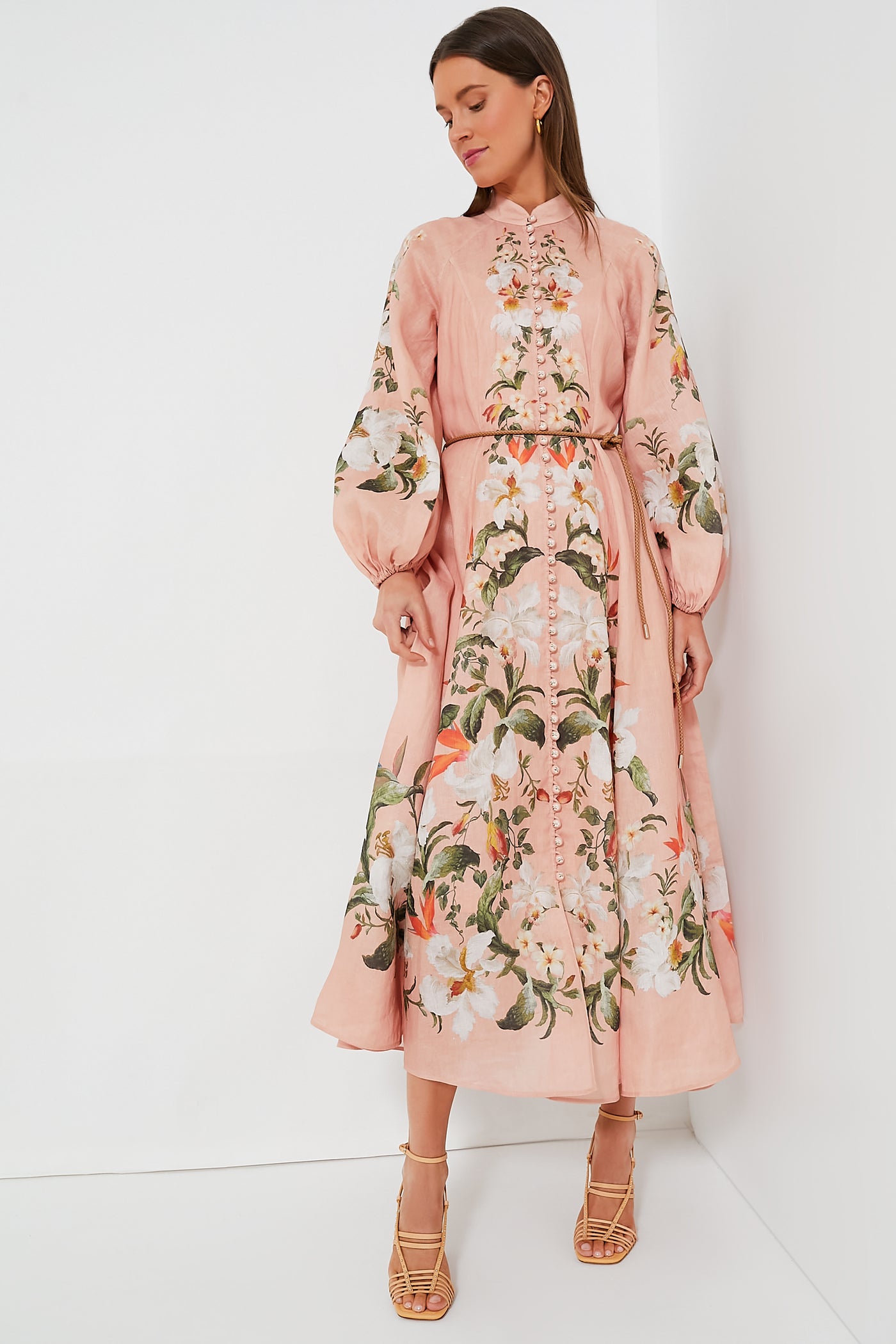 palm lace blouson sleeve dress Blouson Sleeve Embroidered Lace Trim Tiered Dress