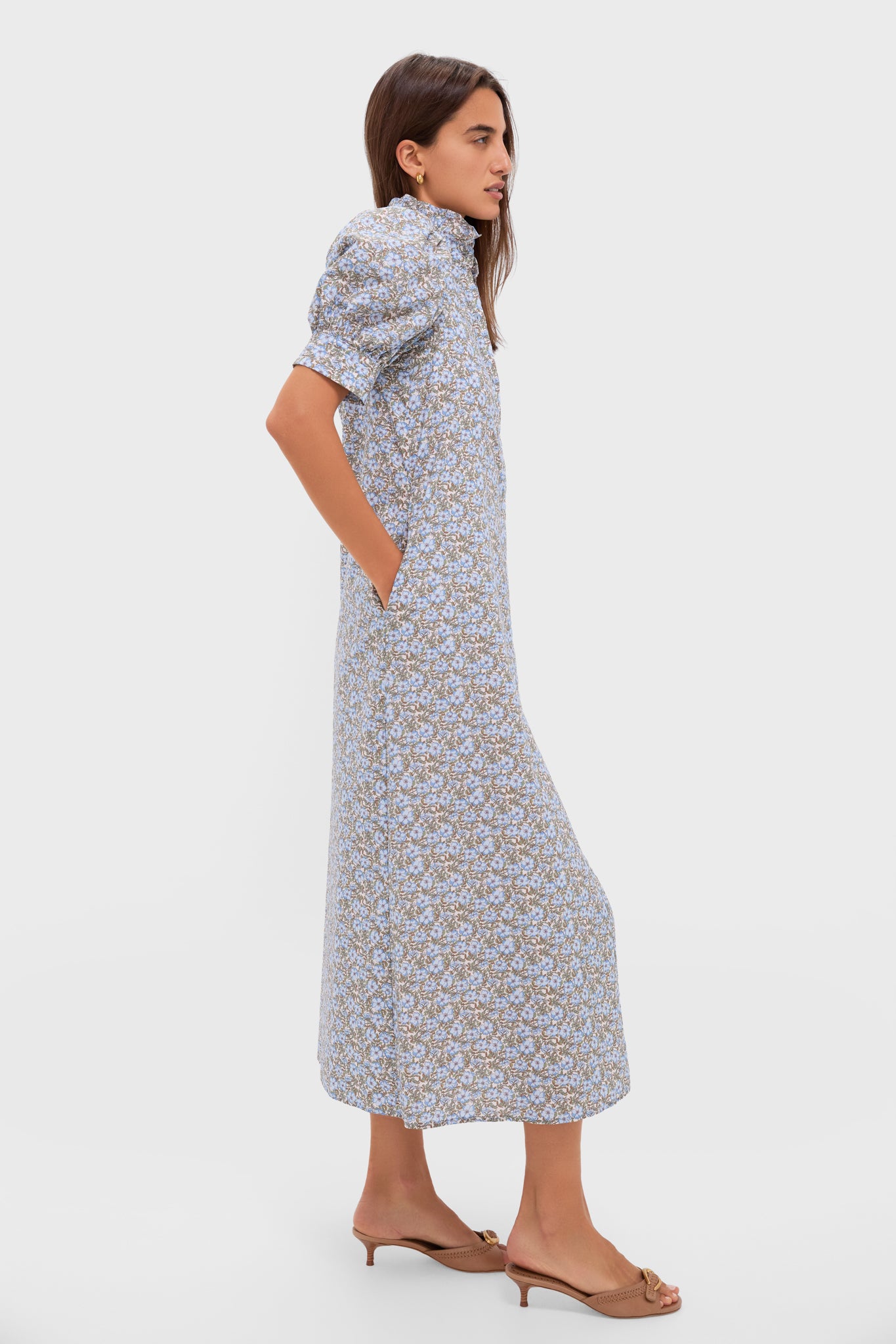 Dusty Blue & Brown Floral Louisa Maxi Dress