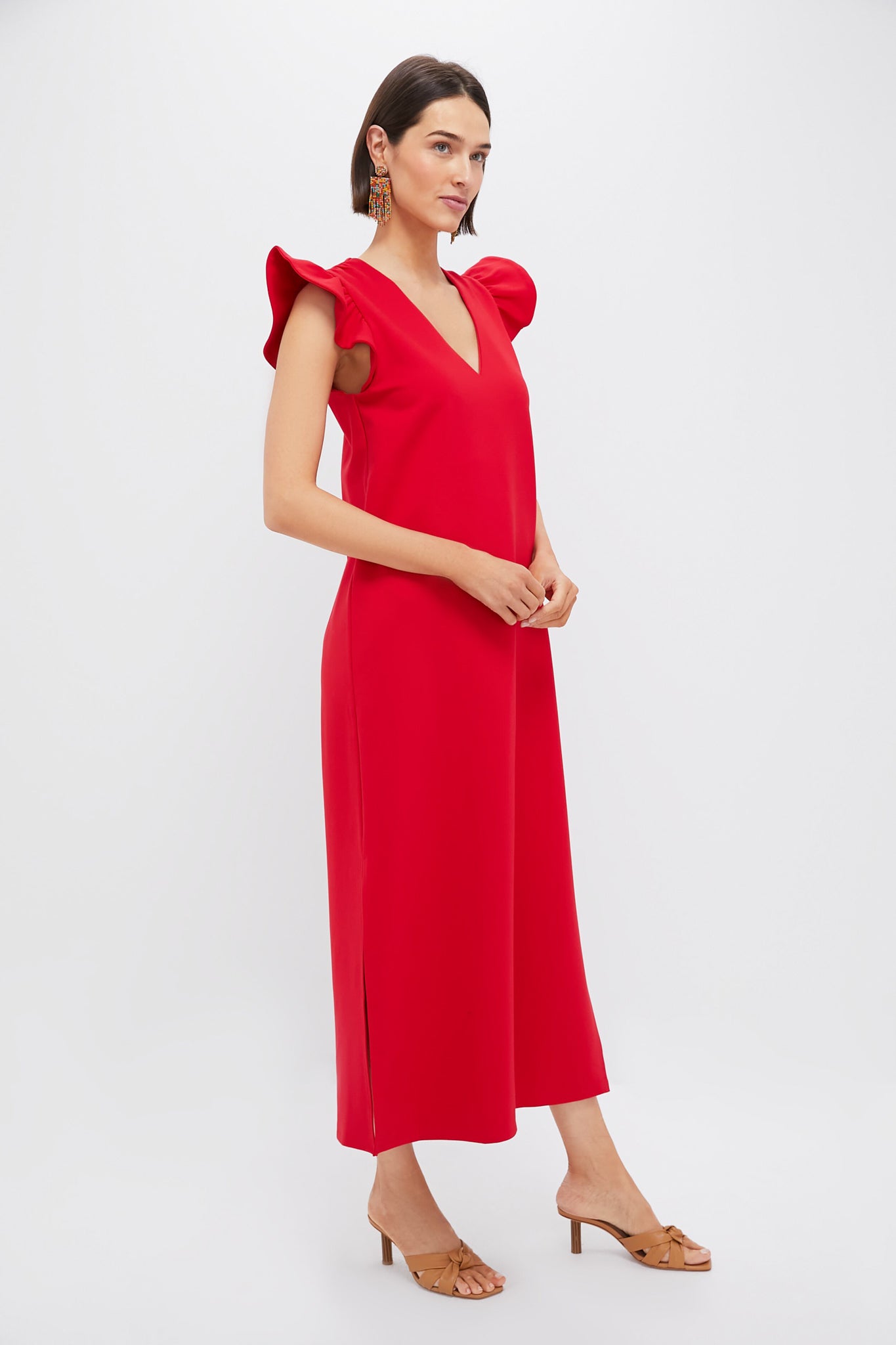 Red Flutter Sleeve Miko Dress