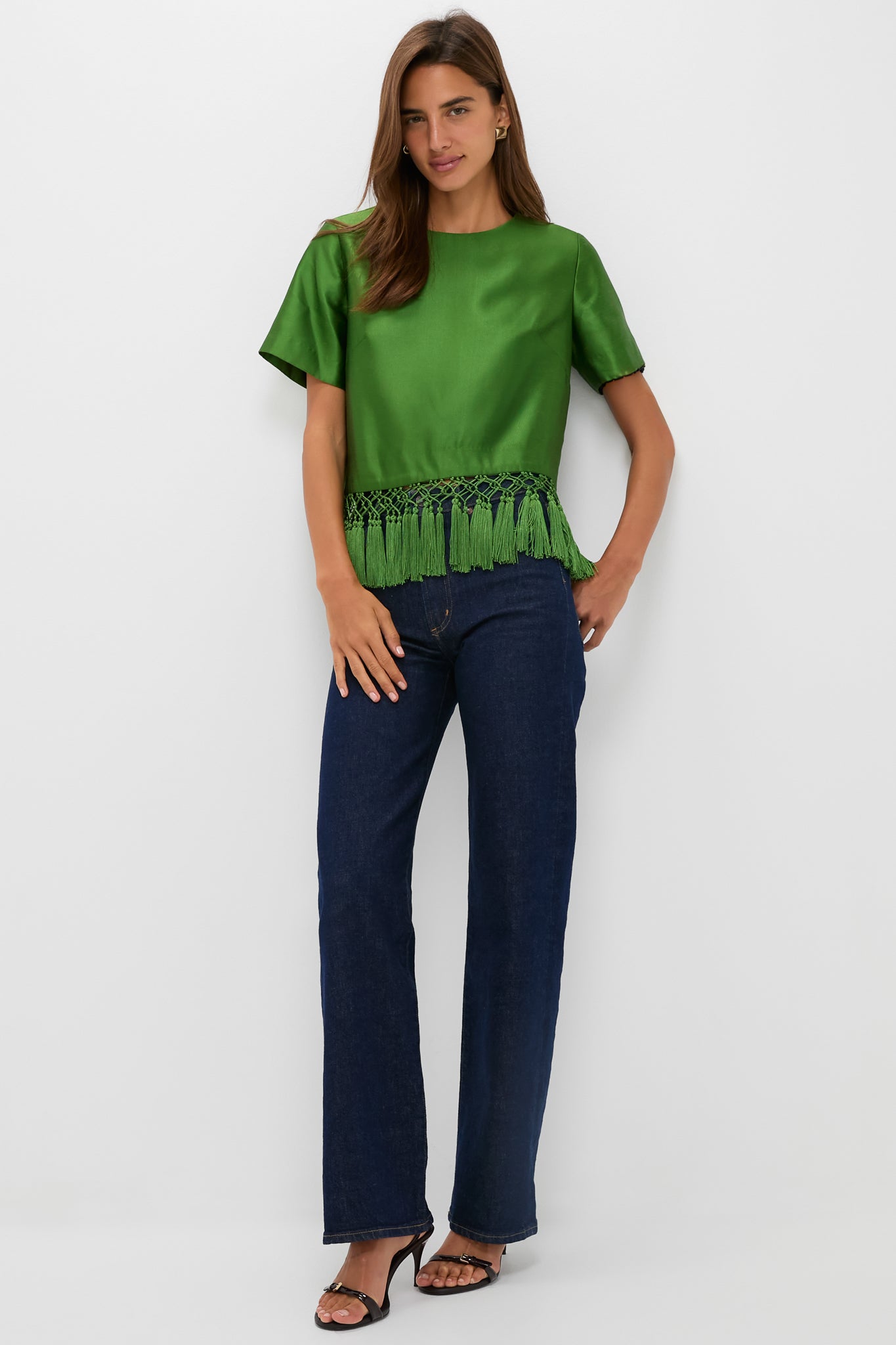 Green Dupioni Chadwick Tassel Top