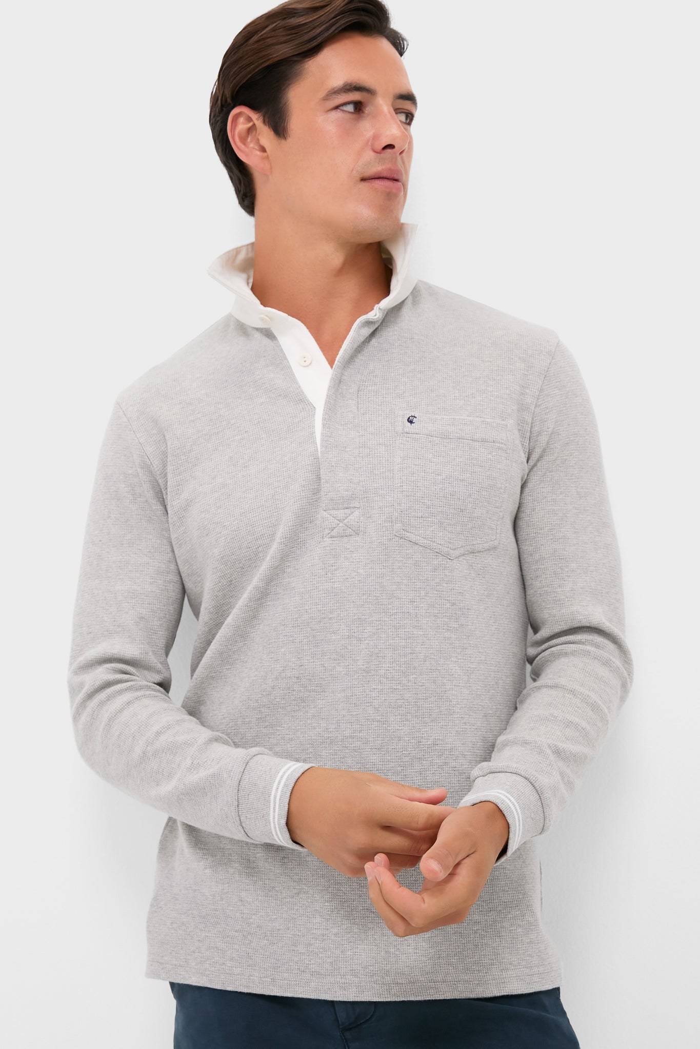 Heather Grey Waffle Rugby Polo | Criquet