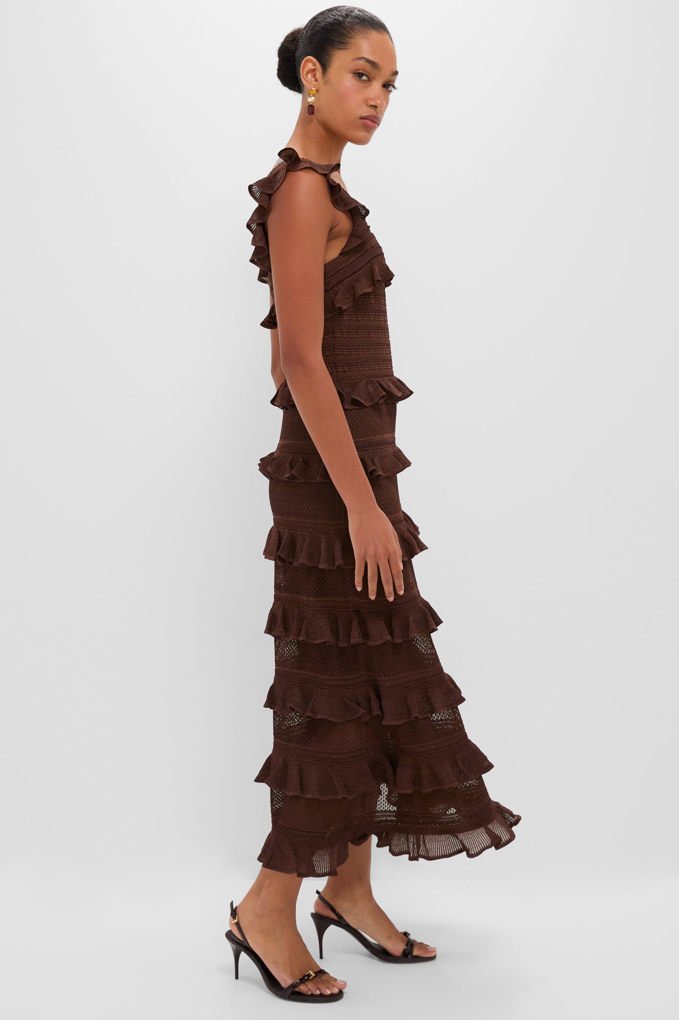 Metallic Chocolate Hypnotic Lace Frill Midi Dress | Zimmermann