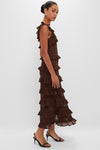 Metallic Chocolate Hypnotic Lace Frill Midi Dress