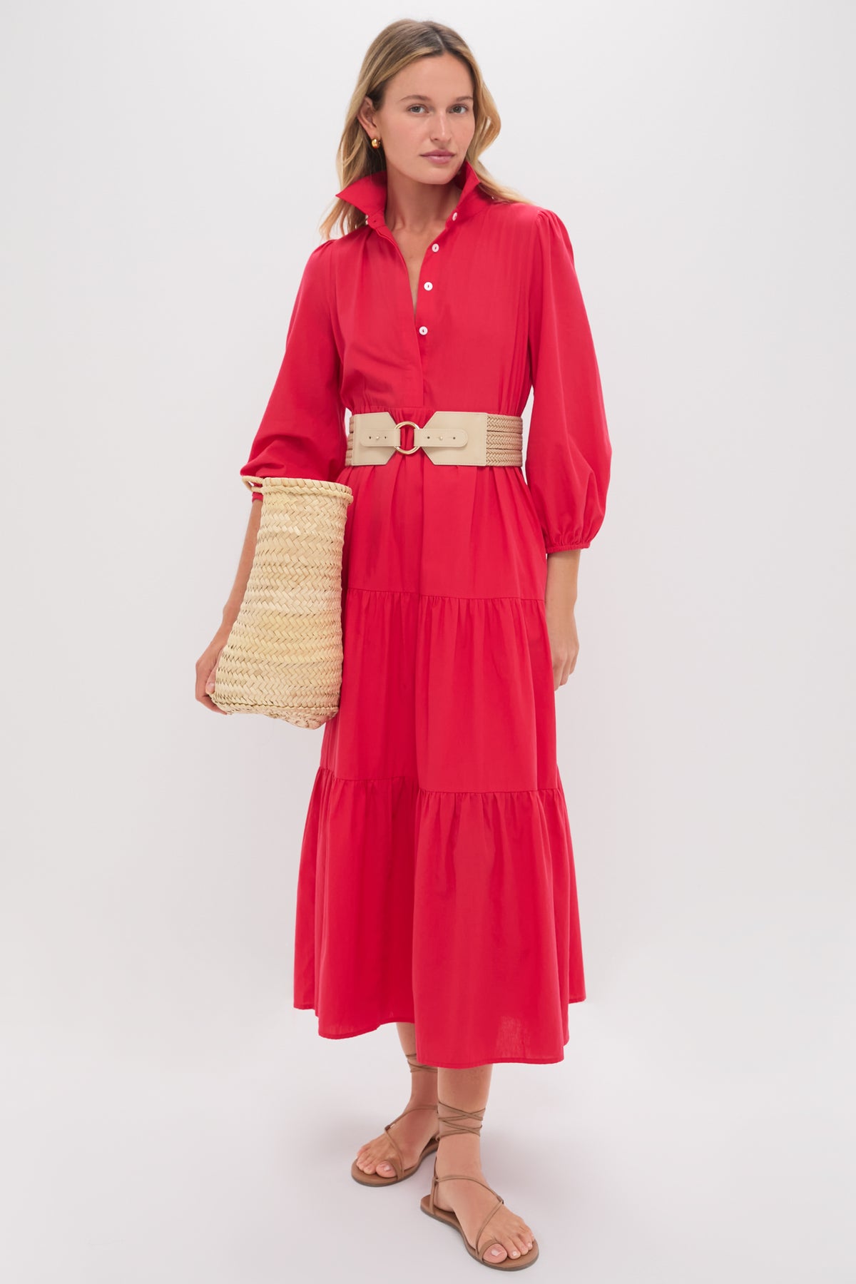 Hibiscus Red Cotton Mabel Maxi Dress