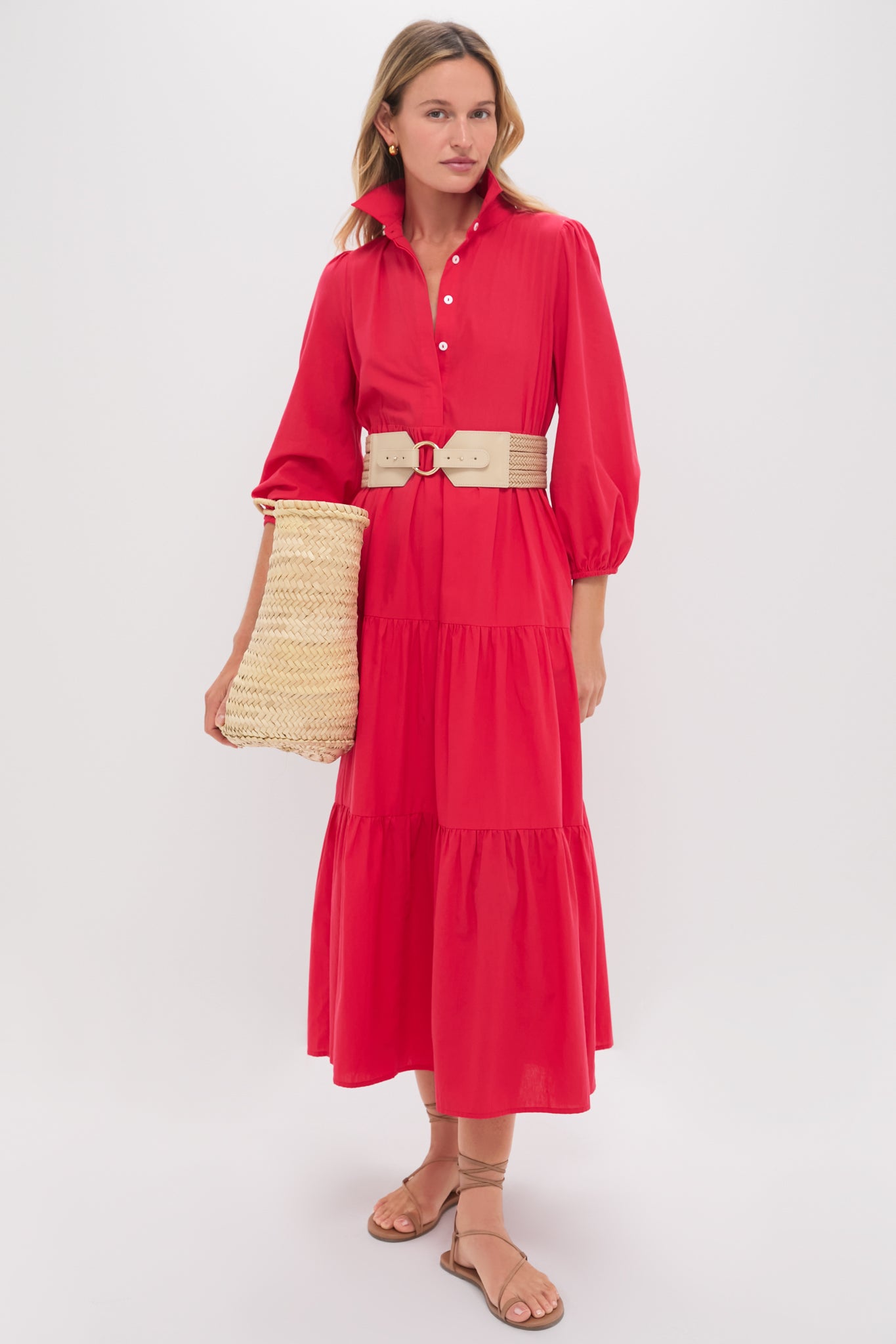 Hibiscus Red Cotton Mabel Maxi Dress