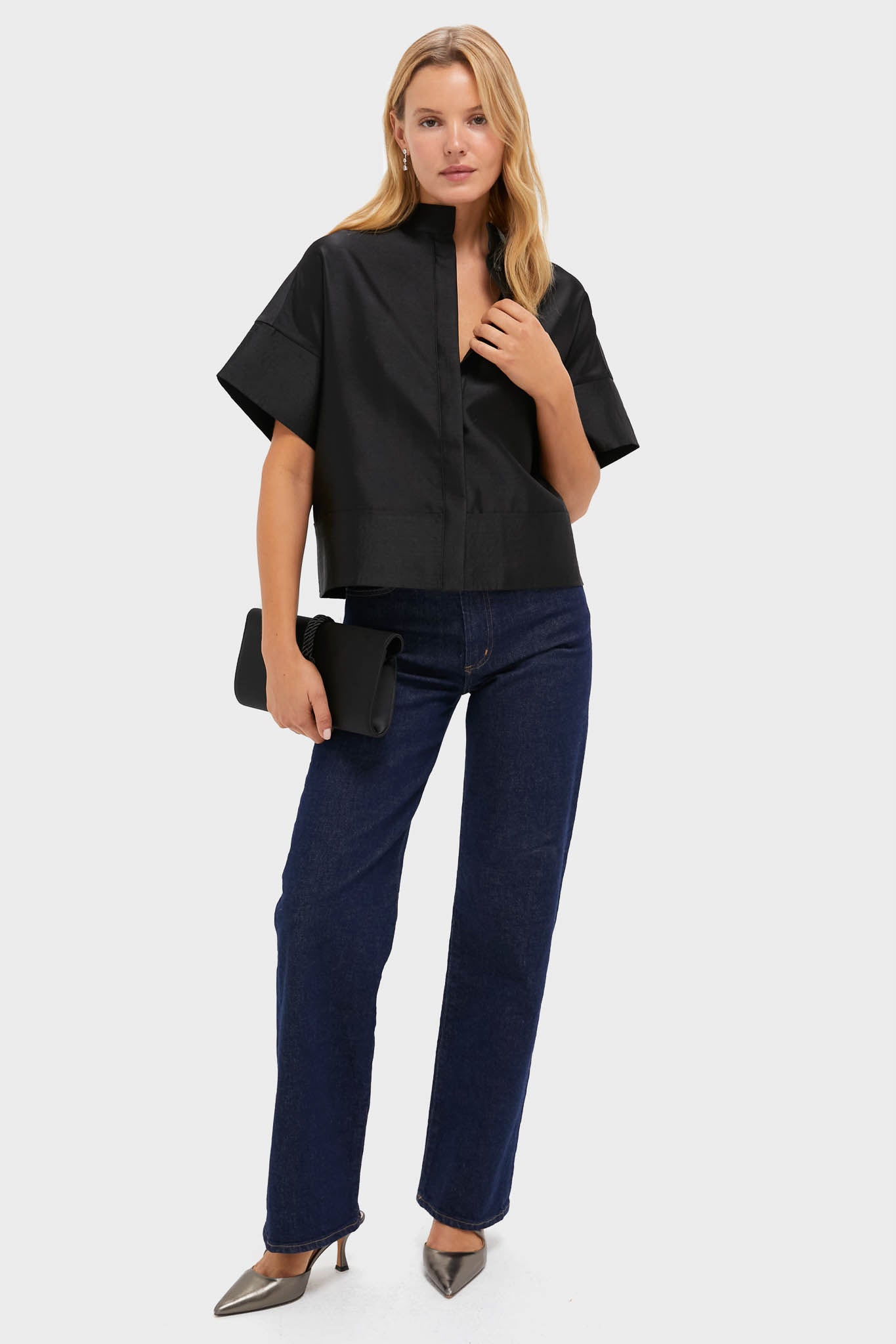 Black Dupioni Trapunto Stitch Sofia Shirt | Tuckernuck