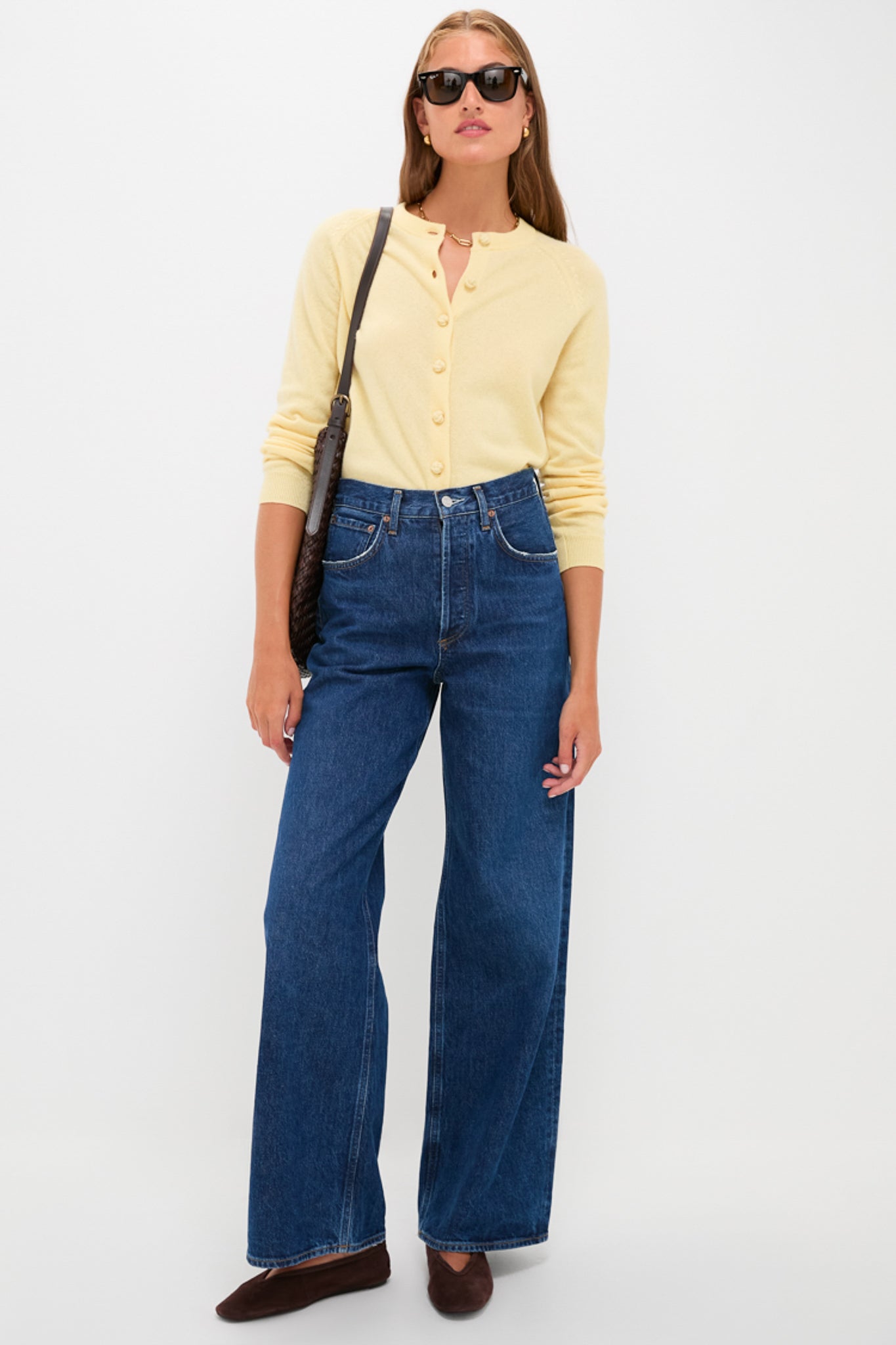 Lightweight Cashmere Butter Yellow Knot Button Cardigan