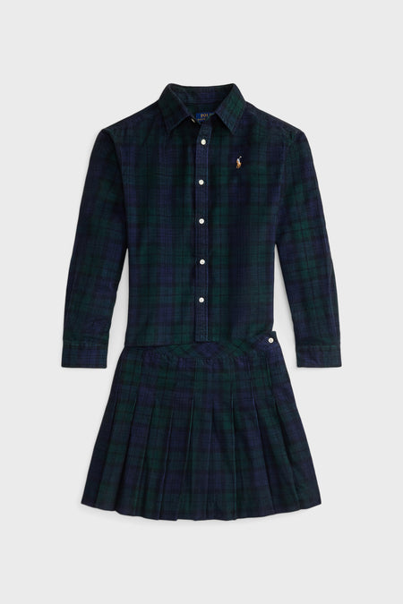 Girls Long-Sleeve Cotton Printed Corduroy Shirt with Pleated Skirt