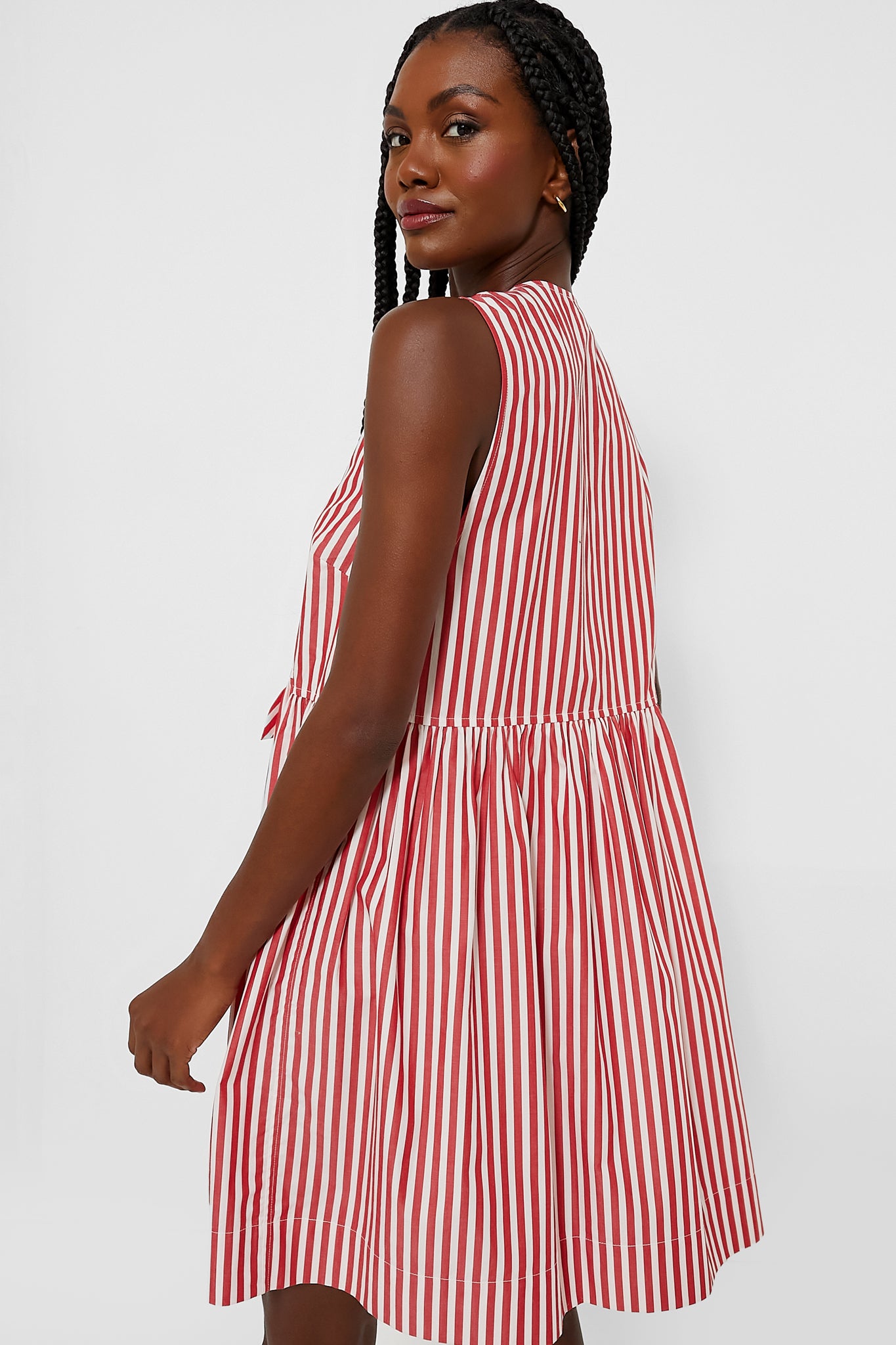 Barbados Cherry Stripe Cotton Mini Bow Tie Dress