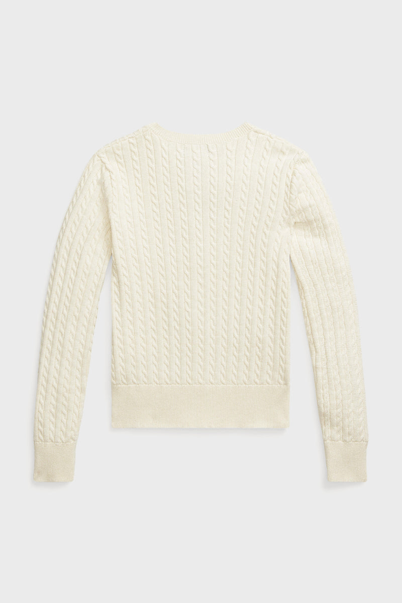 Girls Long-Sleeve Cotton Cable Knit Lurex Cardigan