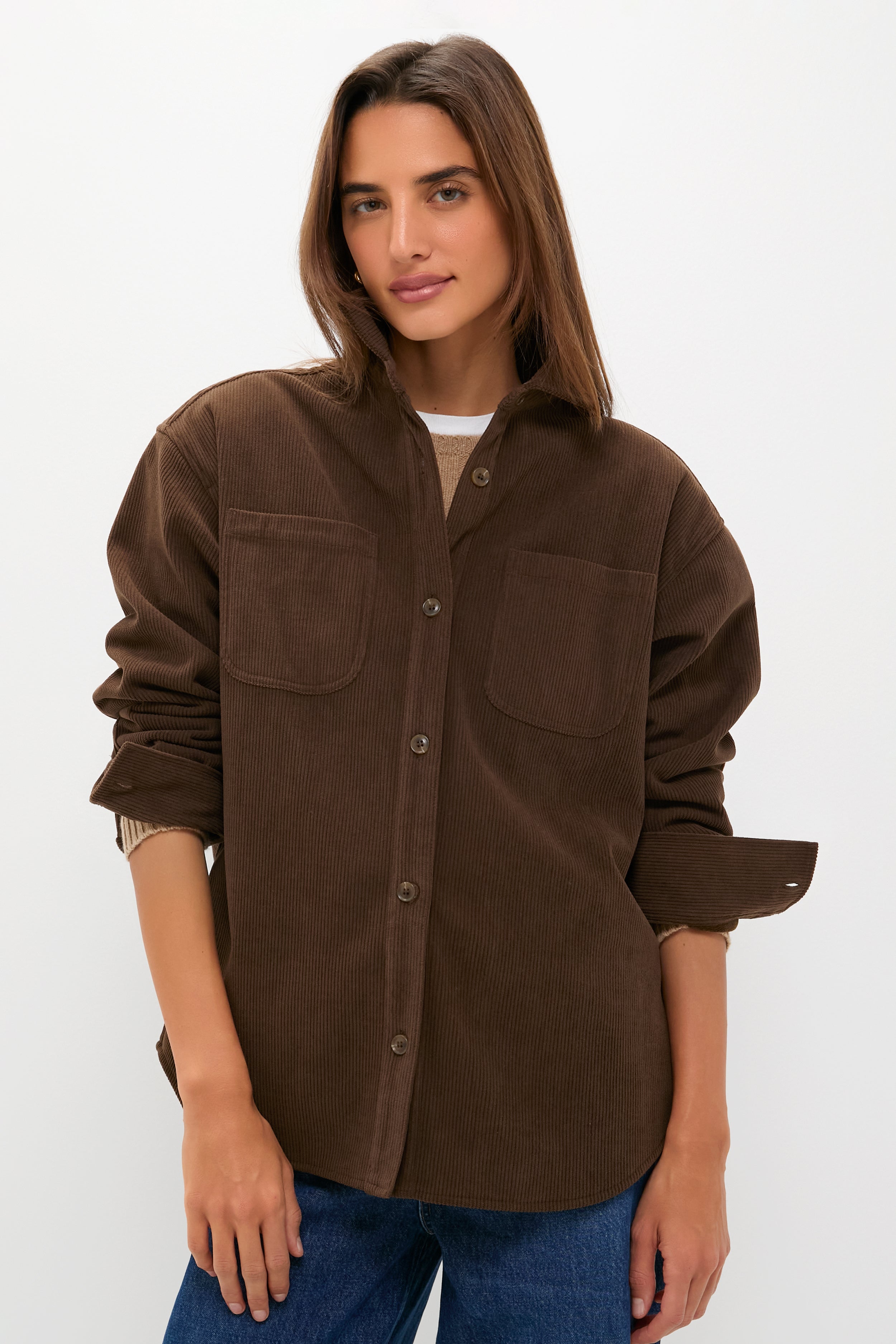 h*r様 BISOWN 25aw CORDUROY 2TUCK WIDE TRO Brown Corduroy Fleece Lined Banks Shirt Jacket | Tuckernuck