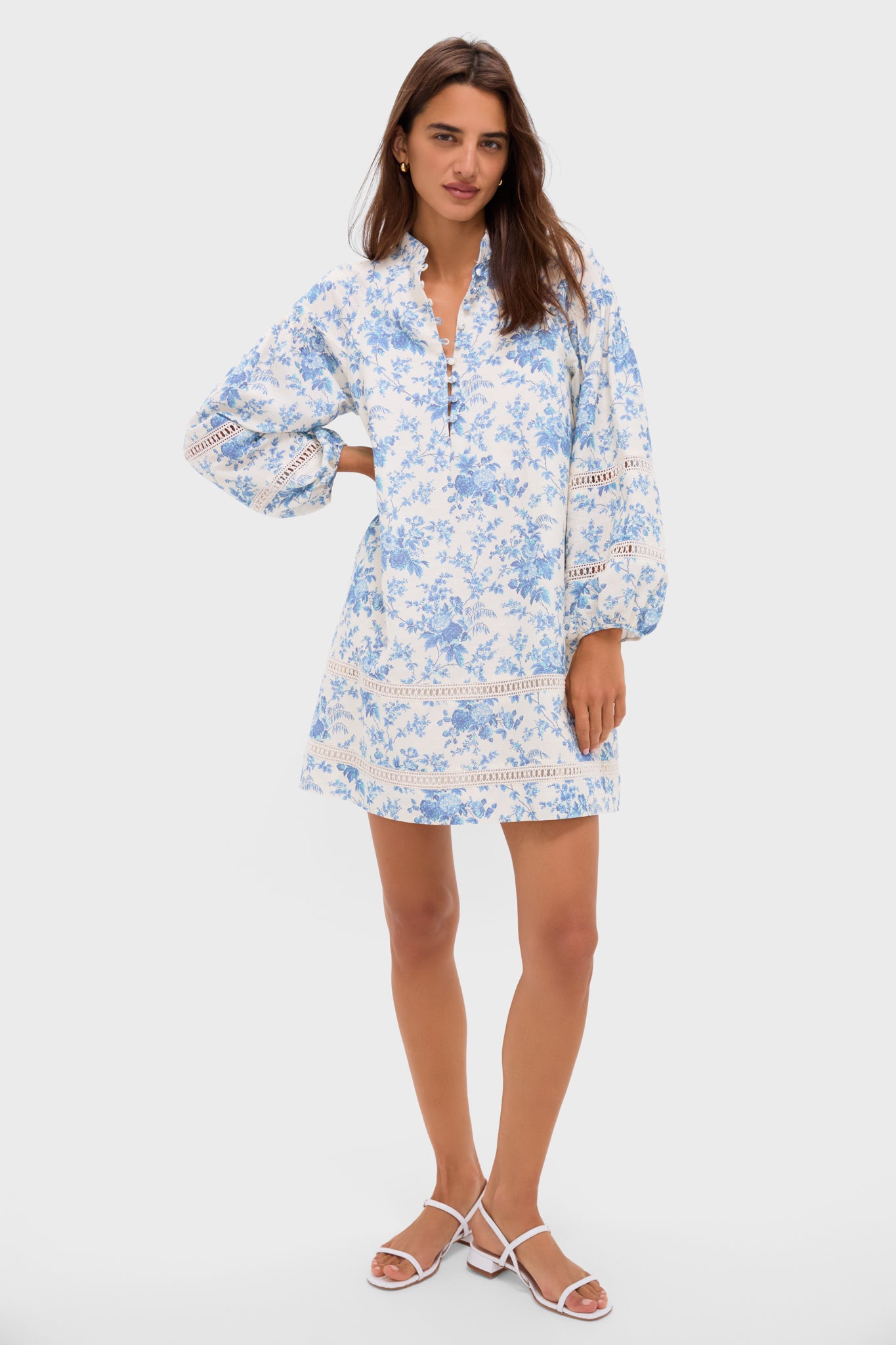 Forget Me Not Floral Cotton Linen Mini Maryse Caftan