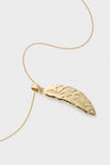 Gold Lucky Feather Pendant: A classic, high-end necklace with a polished feather-shaped pendant engraved with star motifs and make a wish for an effortless, fun style.