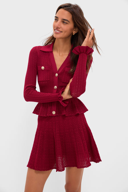 Burgundy Pointelle Knit Mini Dress