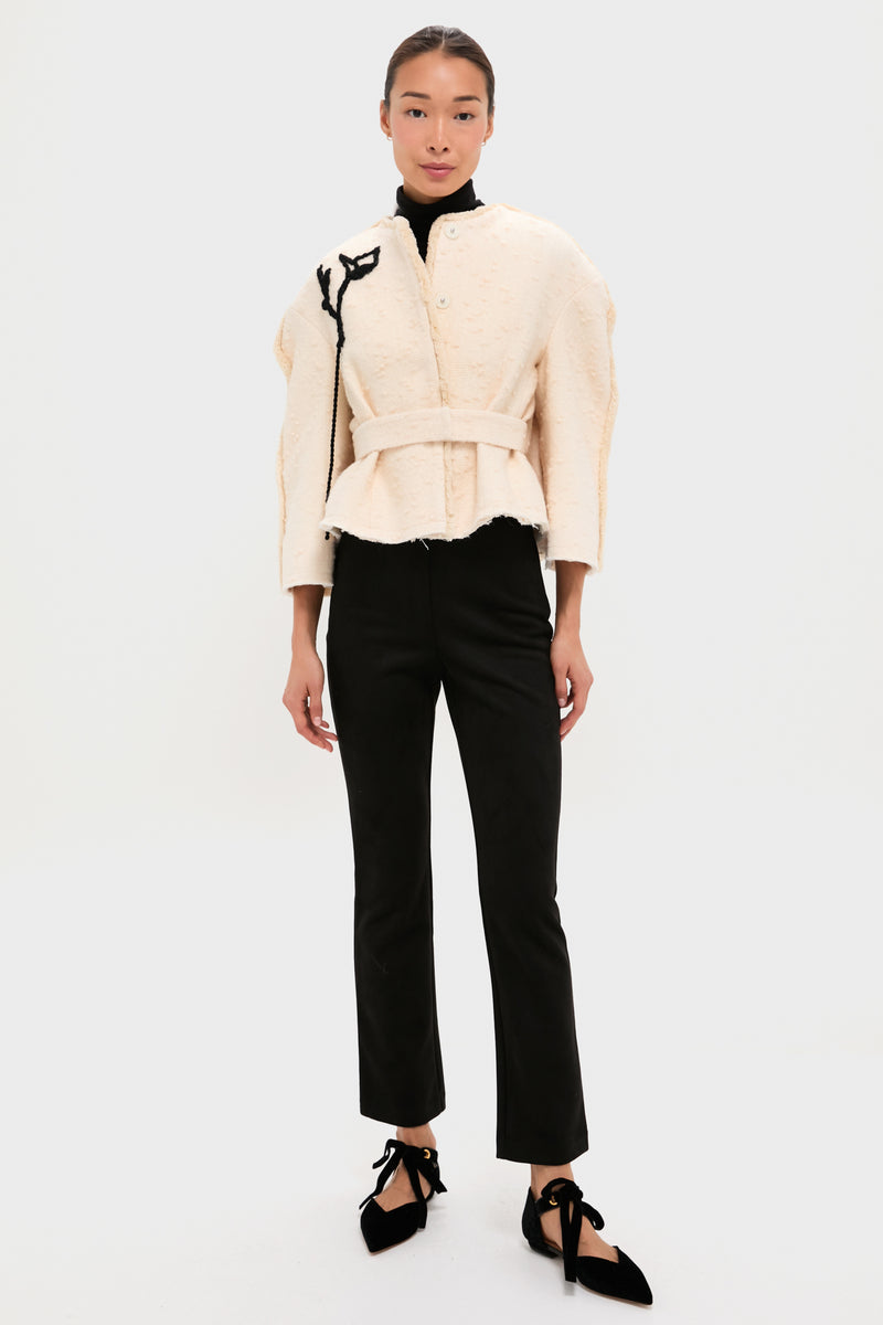 Ivory Cocoon Cropped Belted Jacket