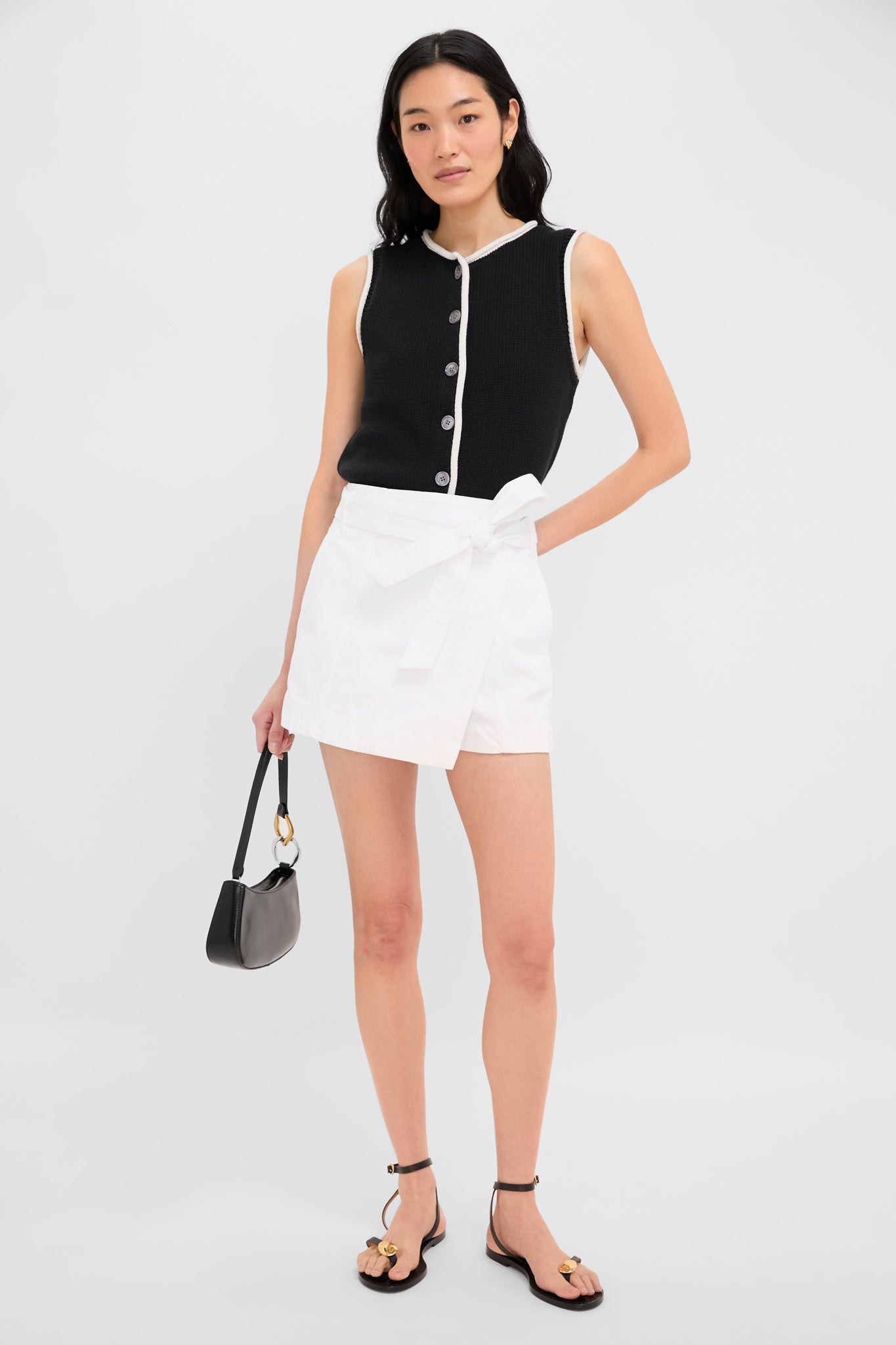 Black and Ivory Bridget Tipped Vest