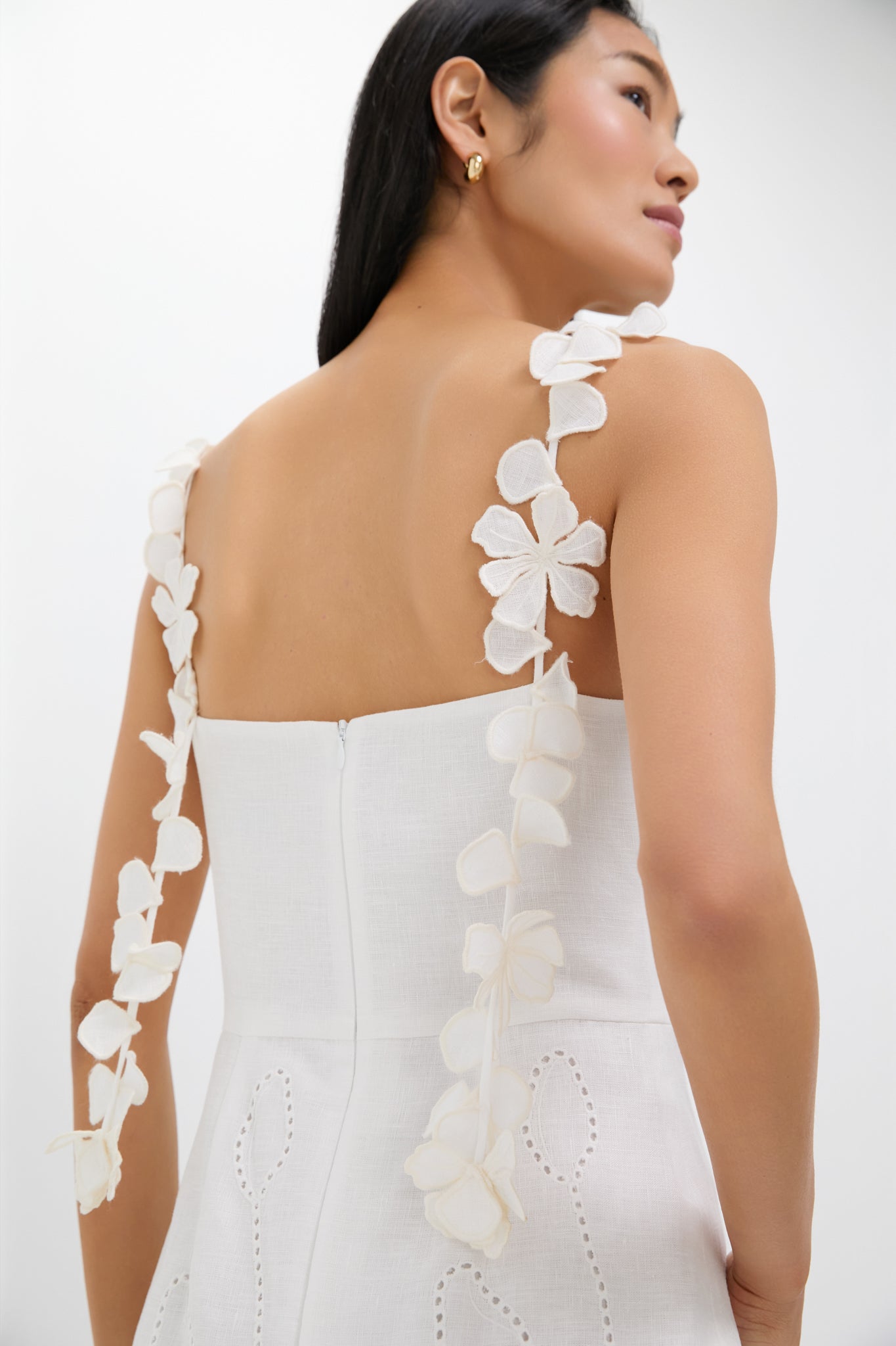 Off White Petalos Embroidered Midi Dress | Andres Otalora Off White Petalos Embroidered Midi Dress | Andres Otalora