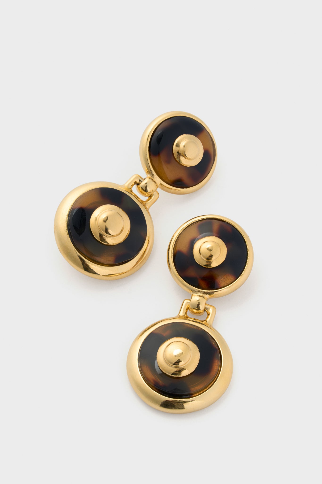Tortoise 24K Gold Electroplated Circle Drop Earrings with classic tortoiseshell resin and double-disc design, offering an effortless, high-end look for any occasion.