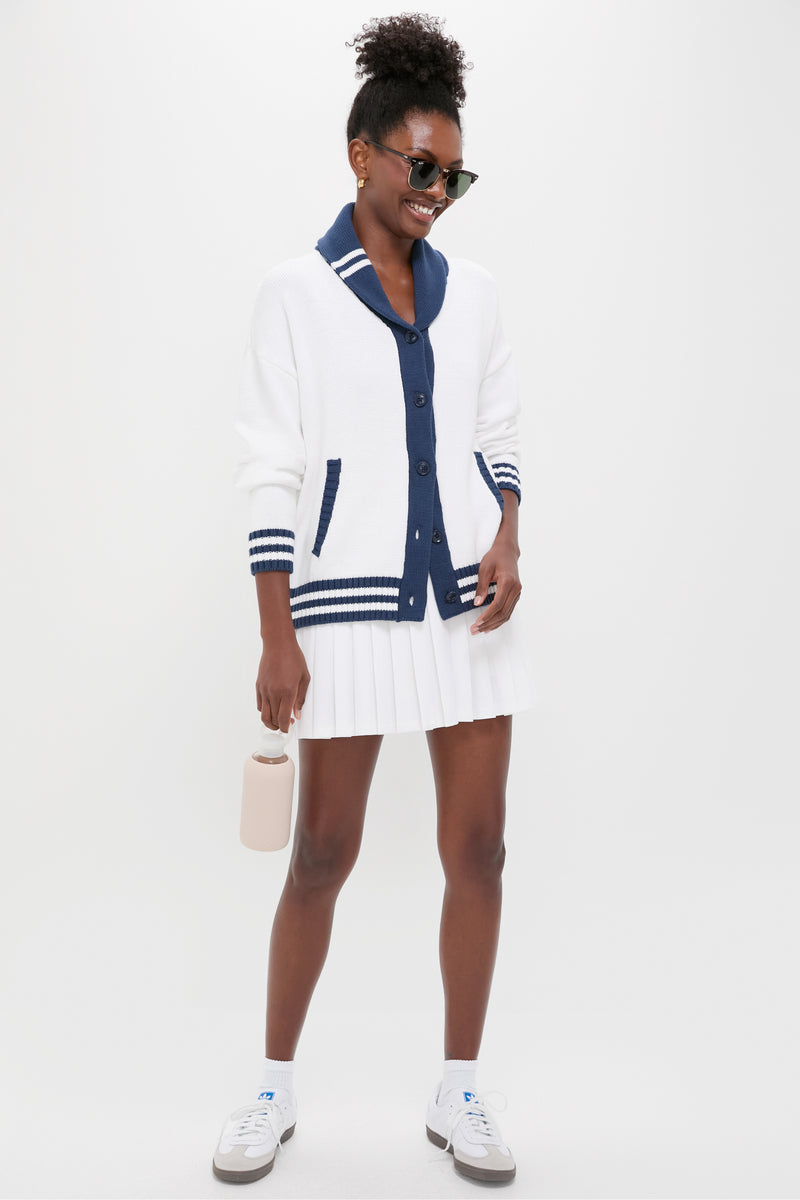 White and Navy Varsity Freya Cardigan