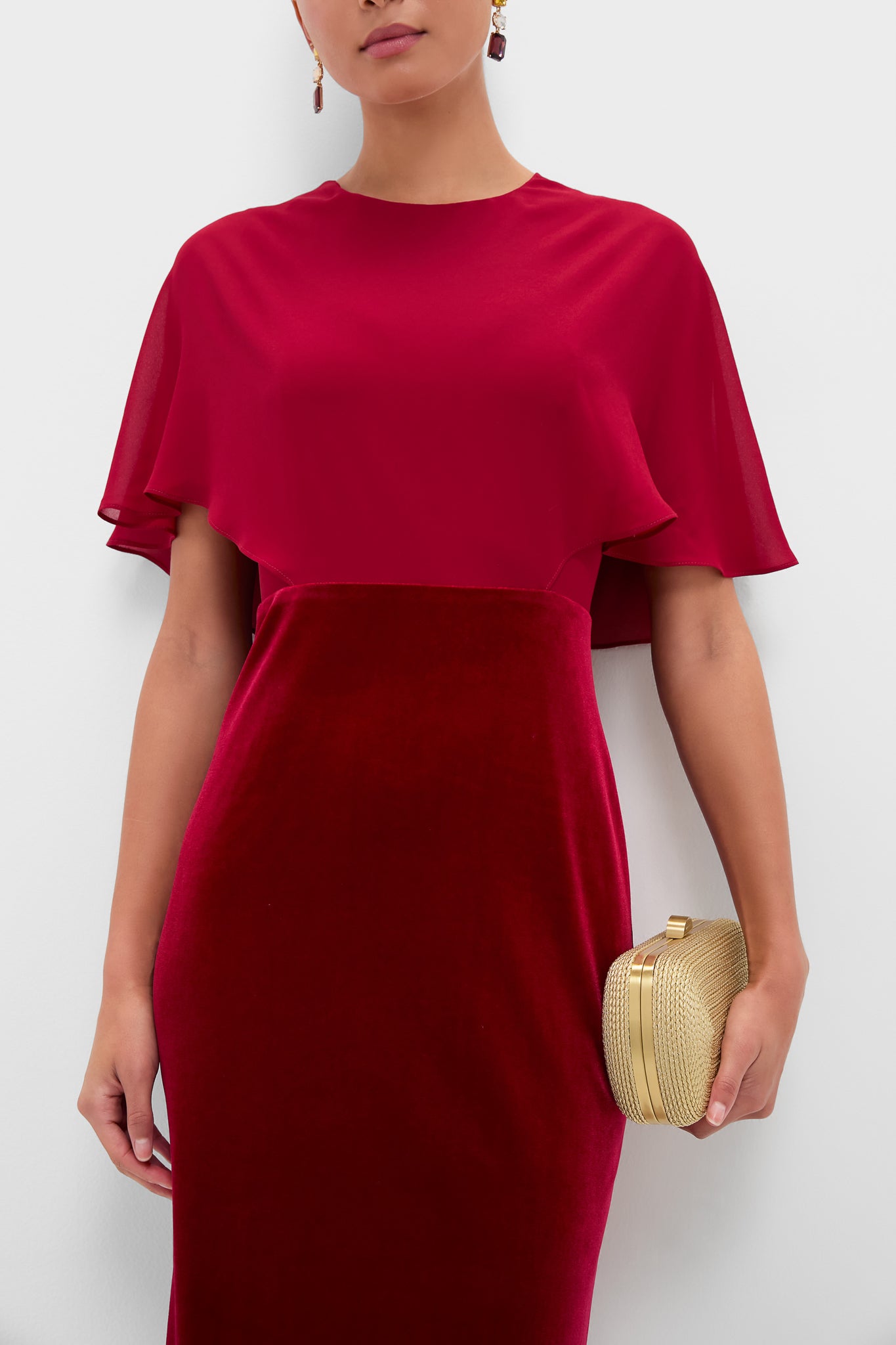 Cranberry Velvet Chiffon Mixed Media Cape Leah Dress | Tuckernuck