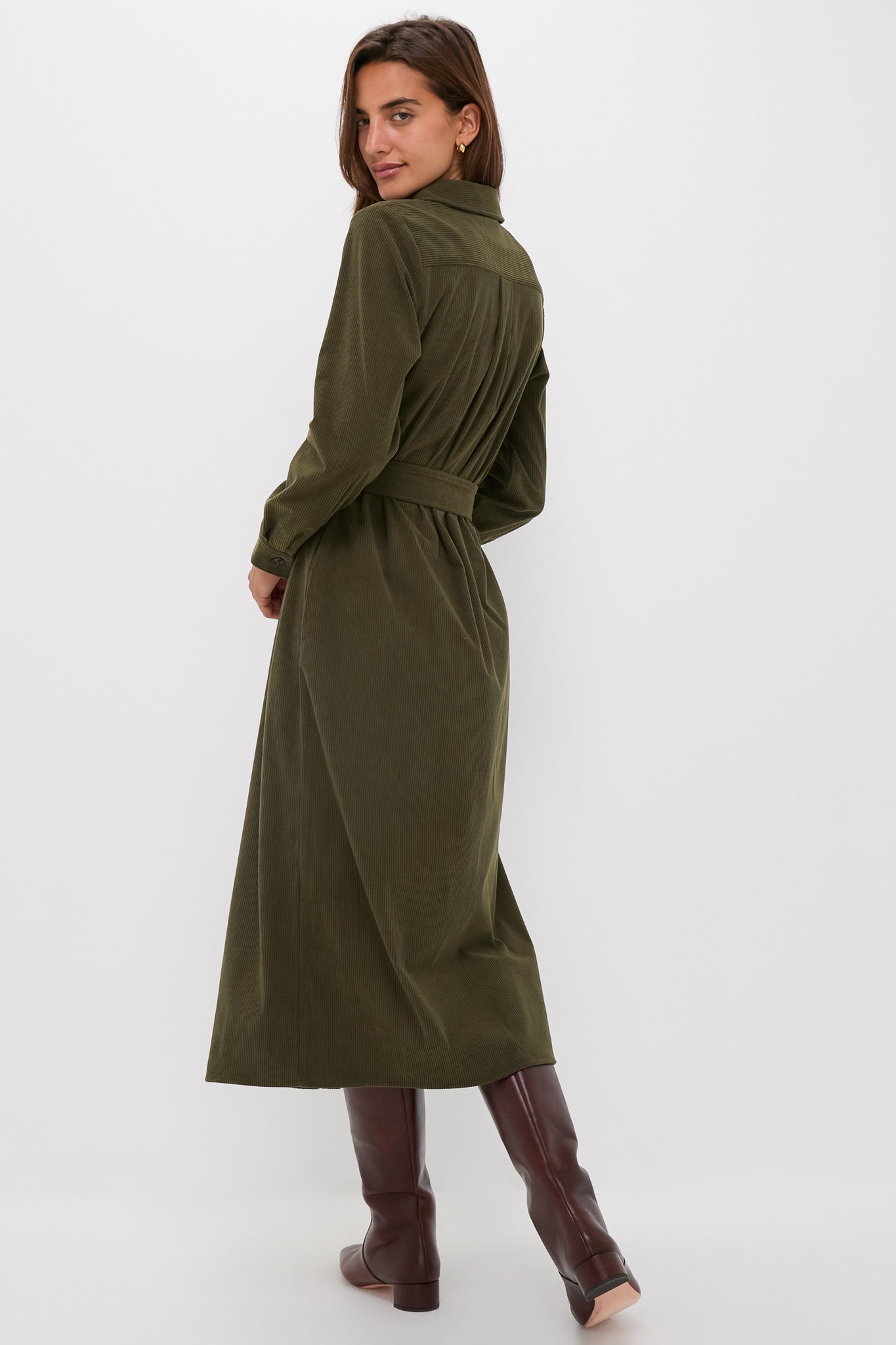 Olive Wide Wale Corduroy Tara Shirt Dress