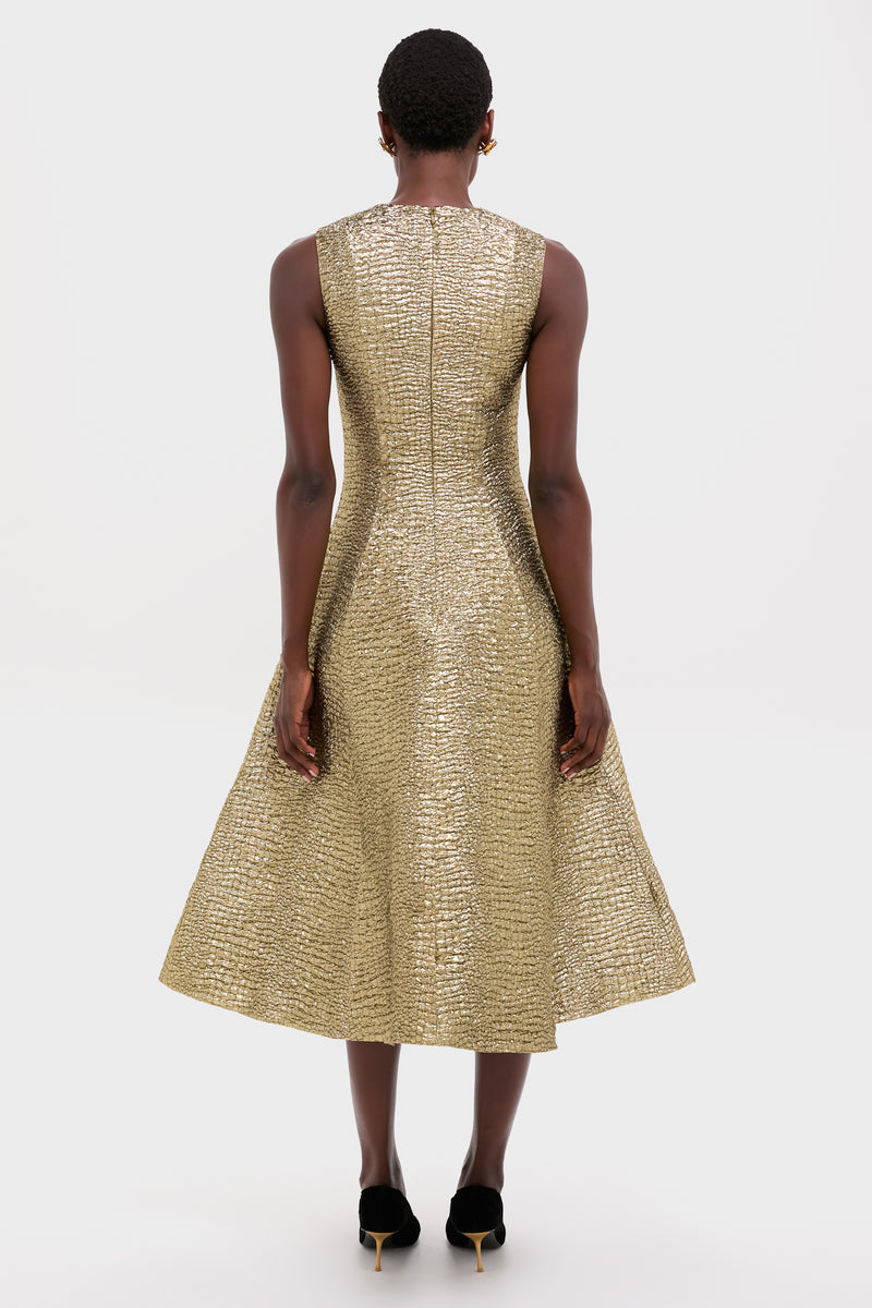Gold Metallic Seersucker Mara Midi Dress