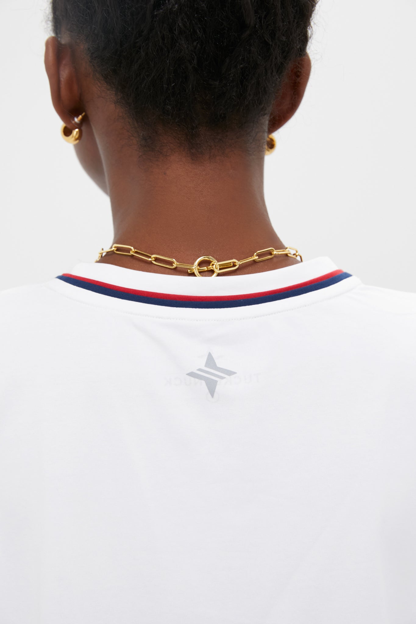 White Americana Piped Performance Cotton Cropped Ryan Boyfriend Tee