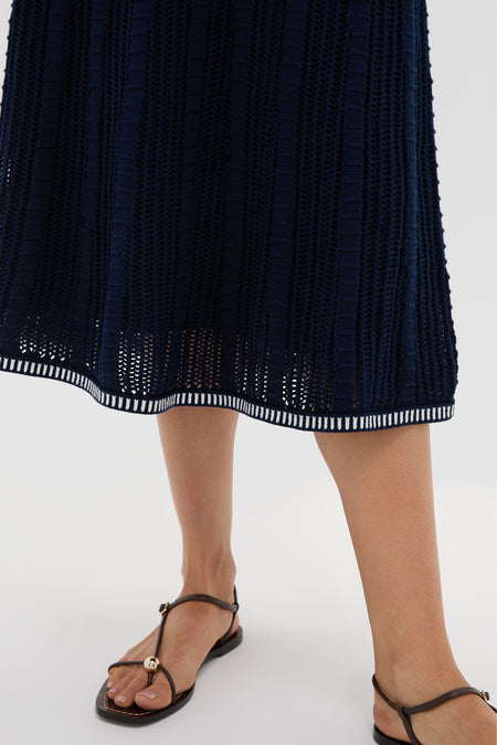 Navy with White Trim Knit Anne Dress