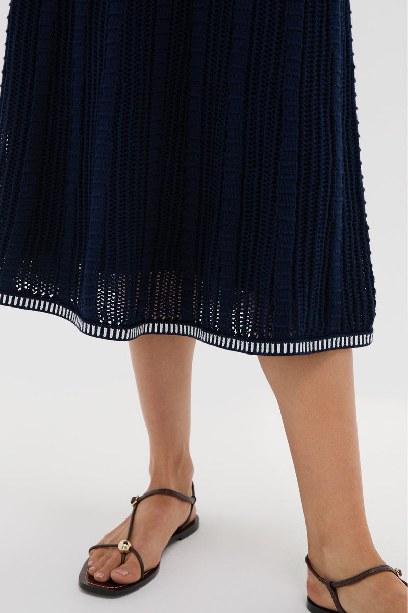 Navy with White Trim Knit Anne Dress