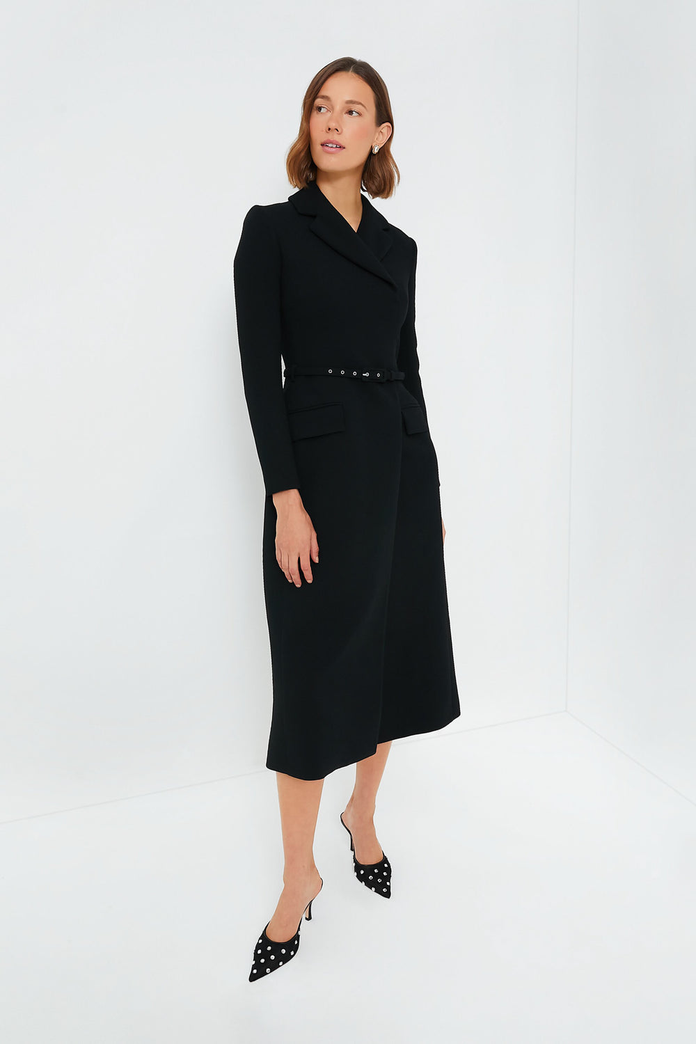 black designer midi dress Steel Confidence Off-Shoulder Midi Dress