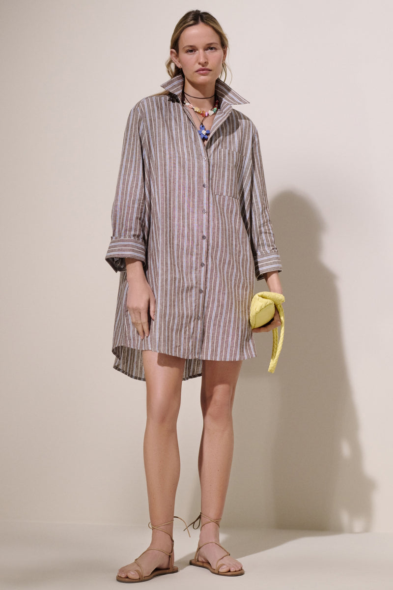 Dove Stripe Linen Carlotta Shirt Dress