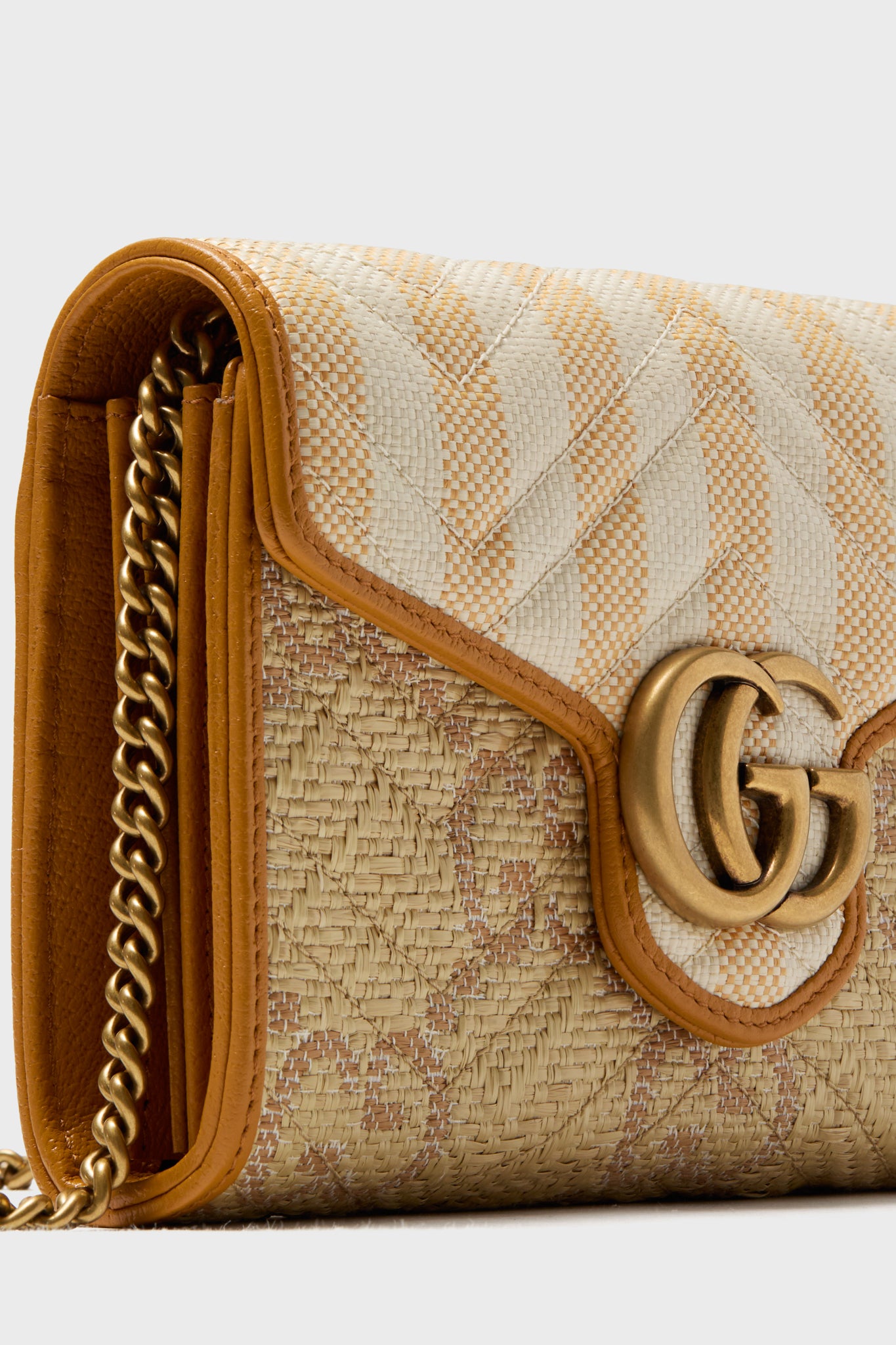 Gucci GG Marmont Raffia Wallet On Chain