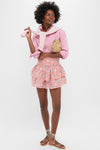 Peach Printed Pleated Smocked Mini Skirt