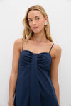 Navy Linen Front Pleated Zoe Dress