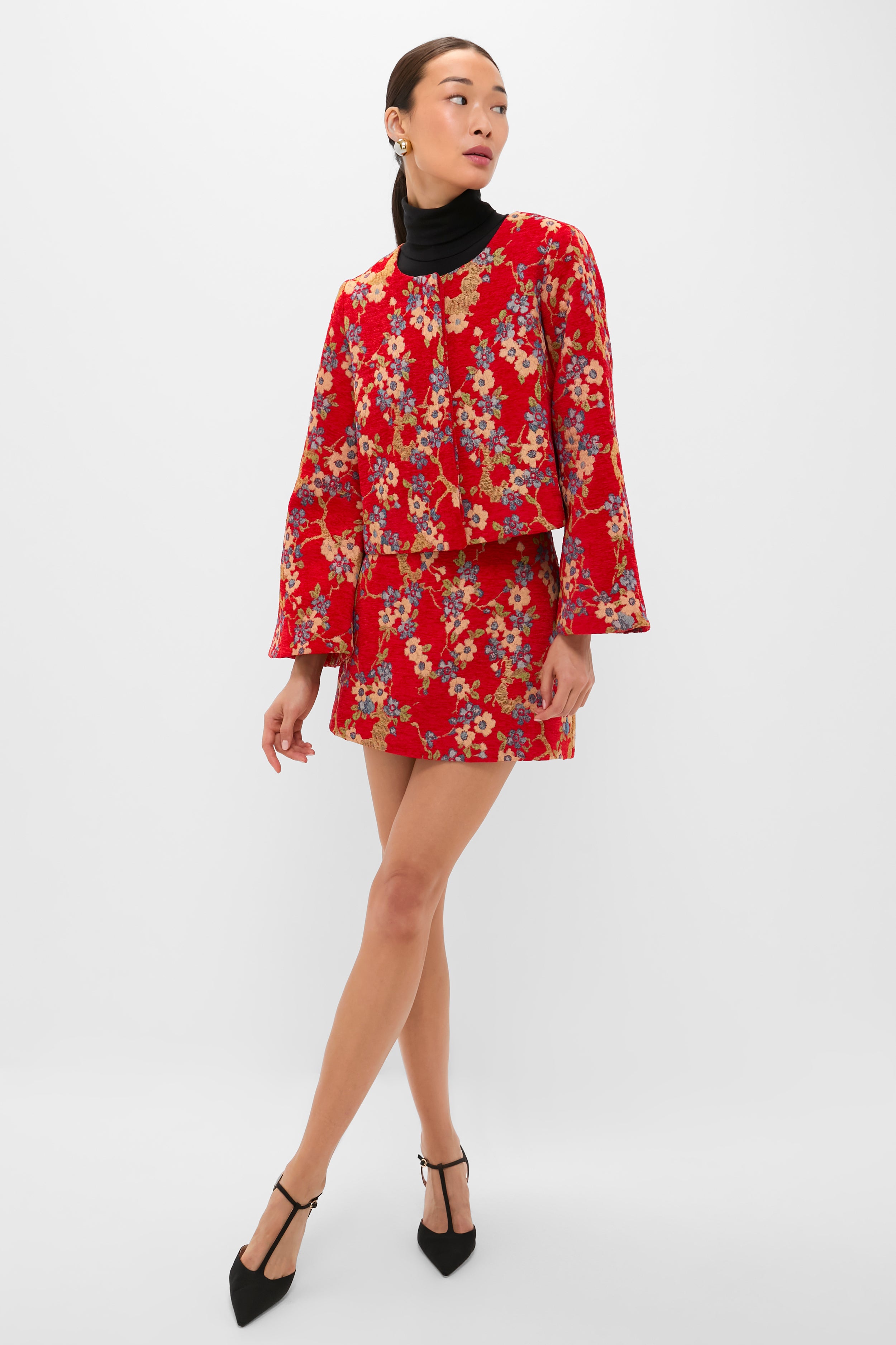 Sakura Blossom Chenille Jacquard Meg A-Line Mini Skirt