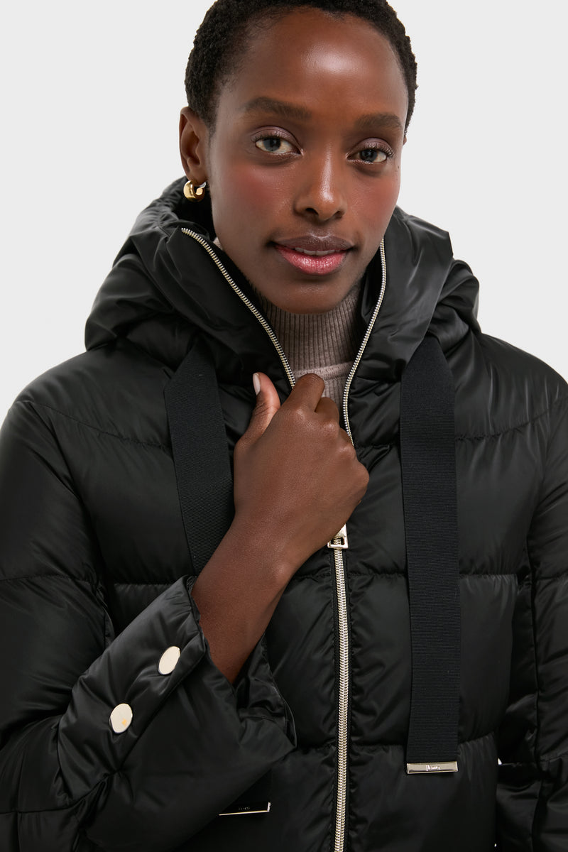 Black Sateen Nylon Hooded Coat