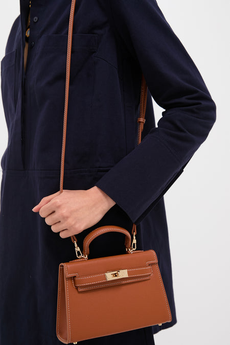 Natural Linen and Tan Hariette Handle Bag