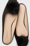 Black Silk Faille Nilli Flats with Pom Pom
